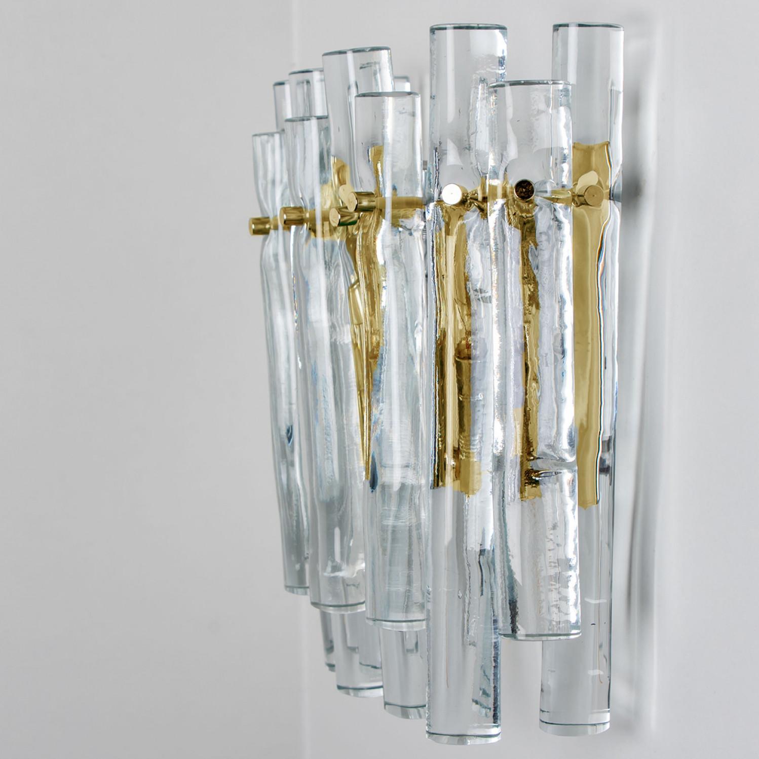 Pair of Ice Glass and Brass Wall Sconces by Kinkeldey, 1970s For Sale 3