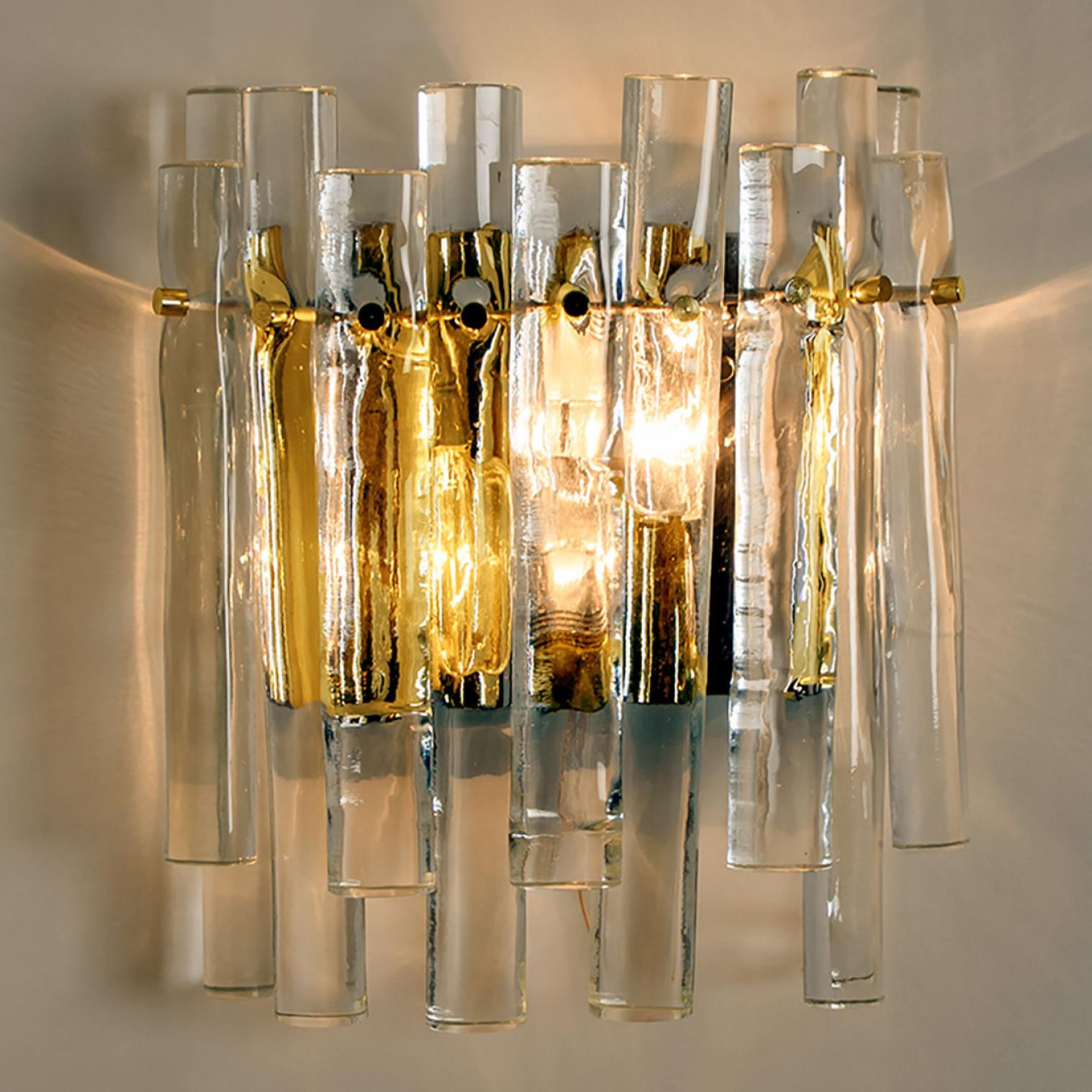 Pair of Ice Glass and Brass Wall Sconces by Kinkeldey, 1970s For Sale 4