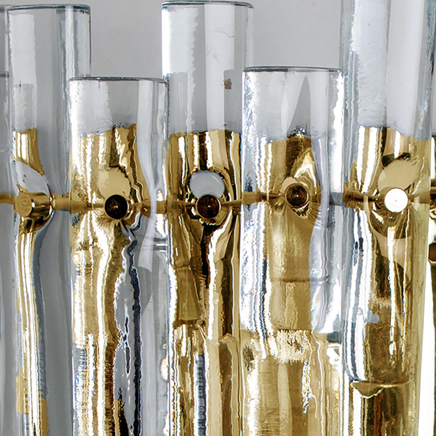 Mid-Century Modern Pair of Ice Glass and Brass Wall Sconces by Kinkeldey, 1970s For Sale