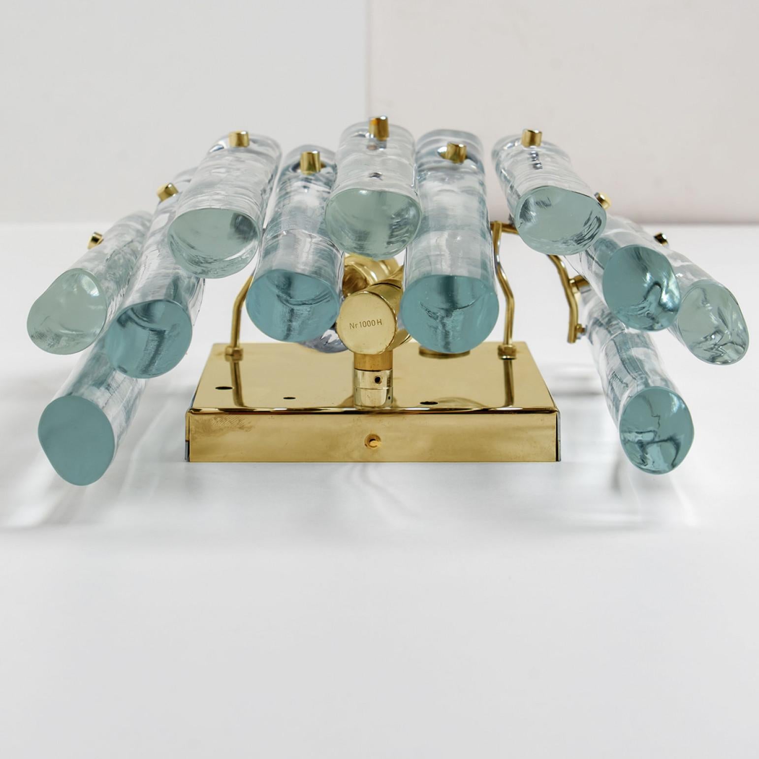 Pair of Ice Glass and Brass Wall Sconces by Kinkeldey, 1970s In Good Condition For Sale In Rijssen, NL