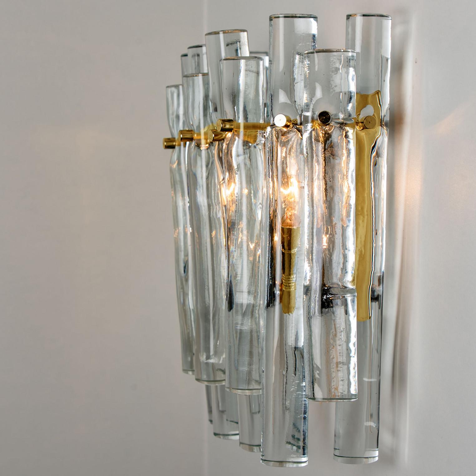 Pair of Ice Glass and Brass Wall Sconces by Kinkeldey, 1970s For Sale 1