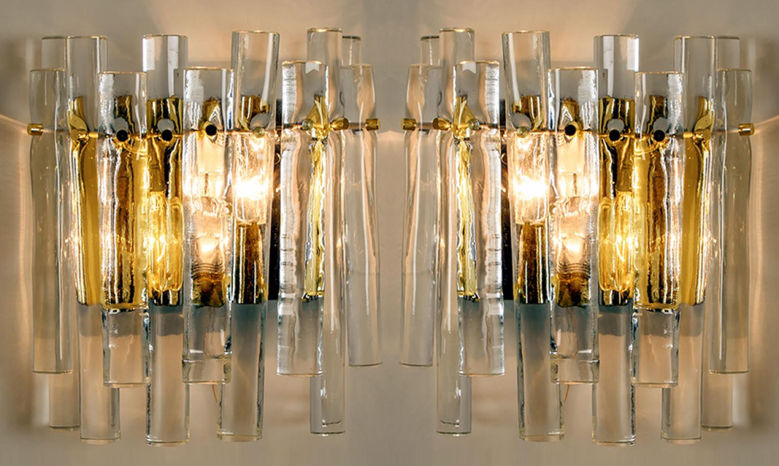 Pair of Ice Glass and Brass Wall Sconces by Kinkeldey, 1970s For Sale 2