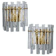 Pair of Ice Glass and Brass Wall Sconces by Kinkeldey, 1970s