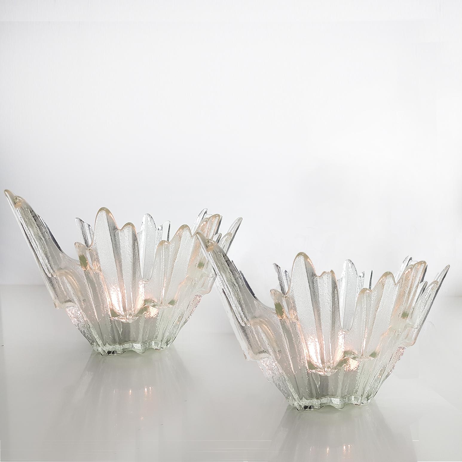 Smaller (Northern Lights) bowls designed by Tauno Wirkkala for Humppila, Finland, circa 1960s. Illuminates beautifully.

Measures: Diameter 6 1/4 in. height 3.5 in. 

Beautiful ice glass with a stunning geological pattern. 
Excellent condition,