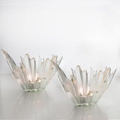 Pair of Ice Glass Candelholders or Bowls Wirkkala for Humppila, 1960s