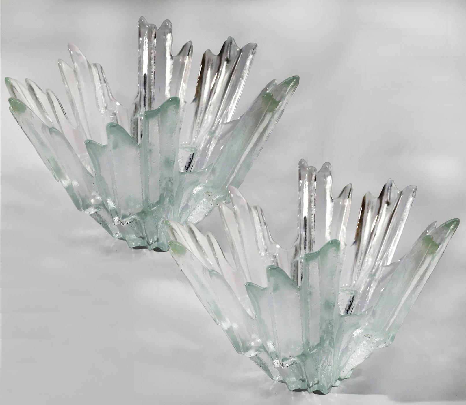 Mid-Century Modern Pair of Ice Glass Candleholders or Bowls Wirkkala for Humppila, 1960s