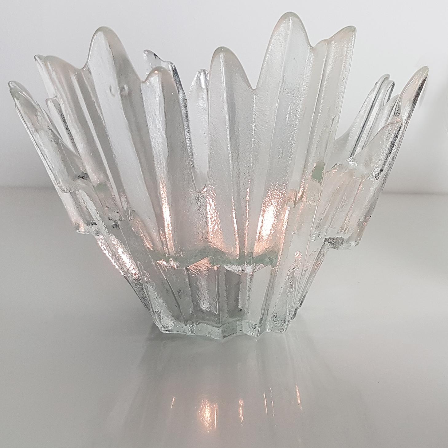 Pair of Ice Glass Candleholders or Bowls Wirkkala for Humppila, 1960s In Excellent Condition In Rijssen, NL