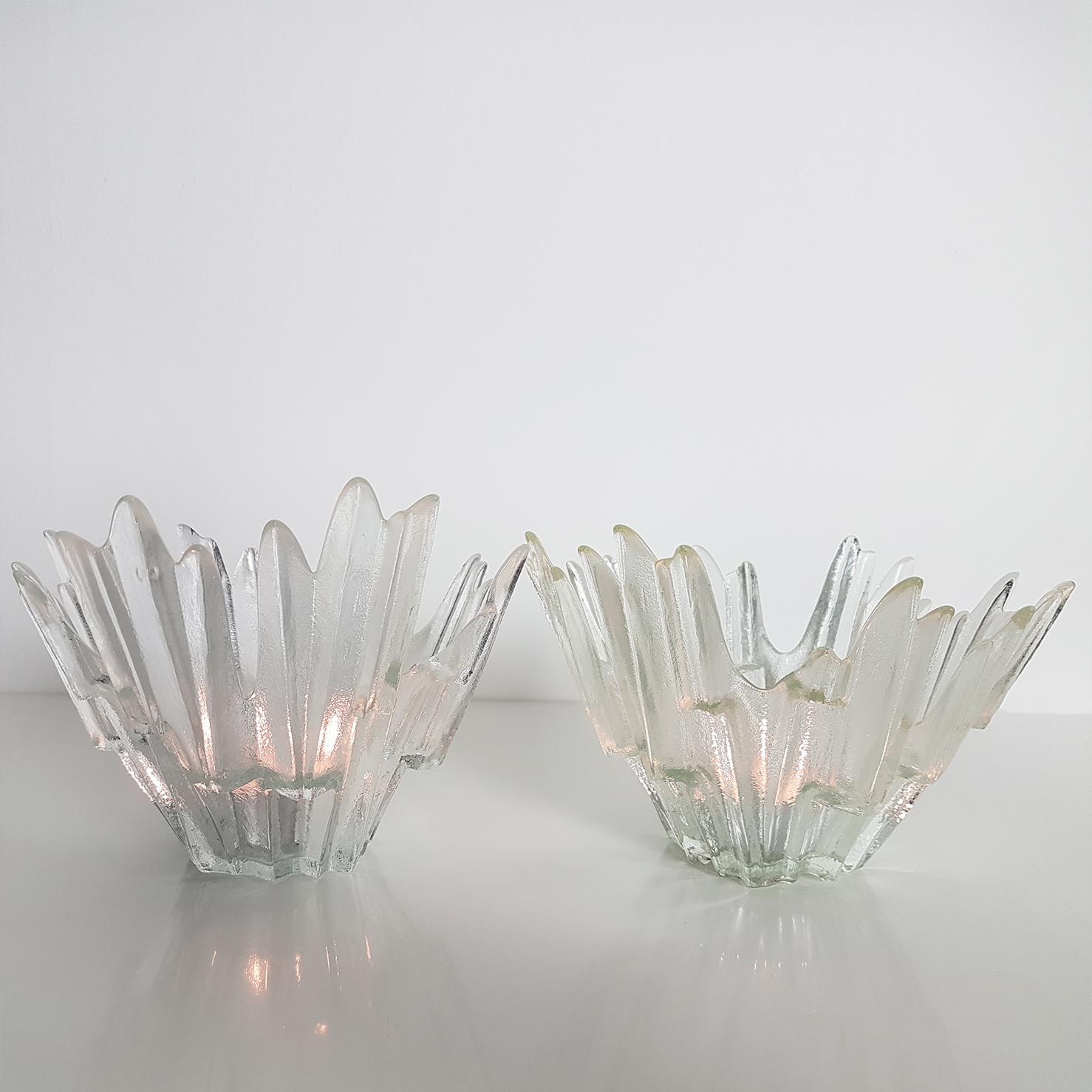 Pair of Ice Glass Candleholders or Bowls Wirkkala for Humppila, 1960s 2