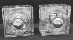 Pair of Ice Glass Cube Sconces or Flush Mounts, Wila Leuchten, Germany, 1970s