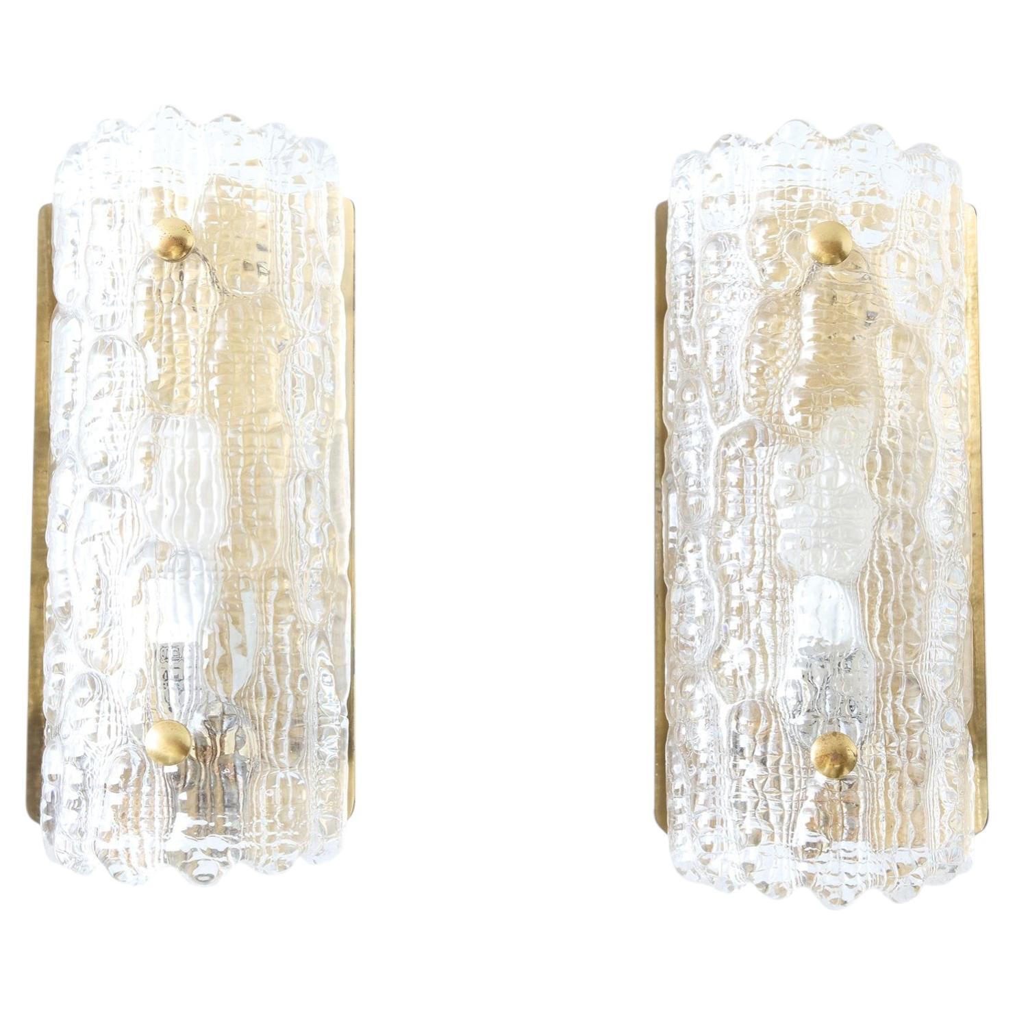 Pair of Ice Glass Sconces by Carl Fagerlund For Sale