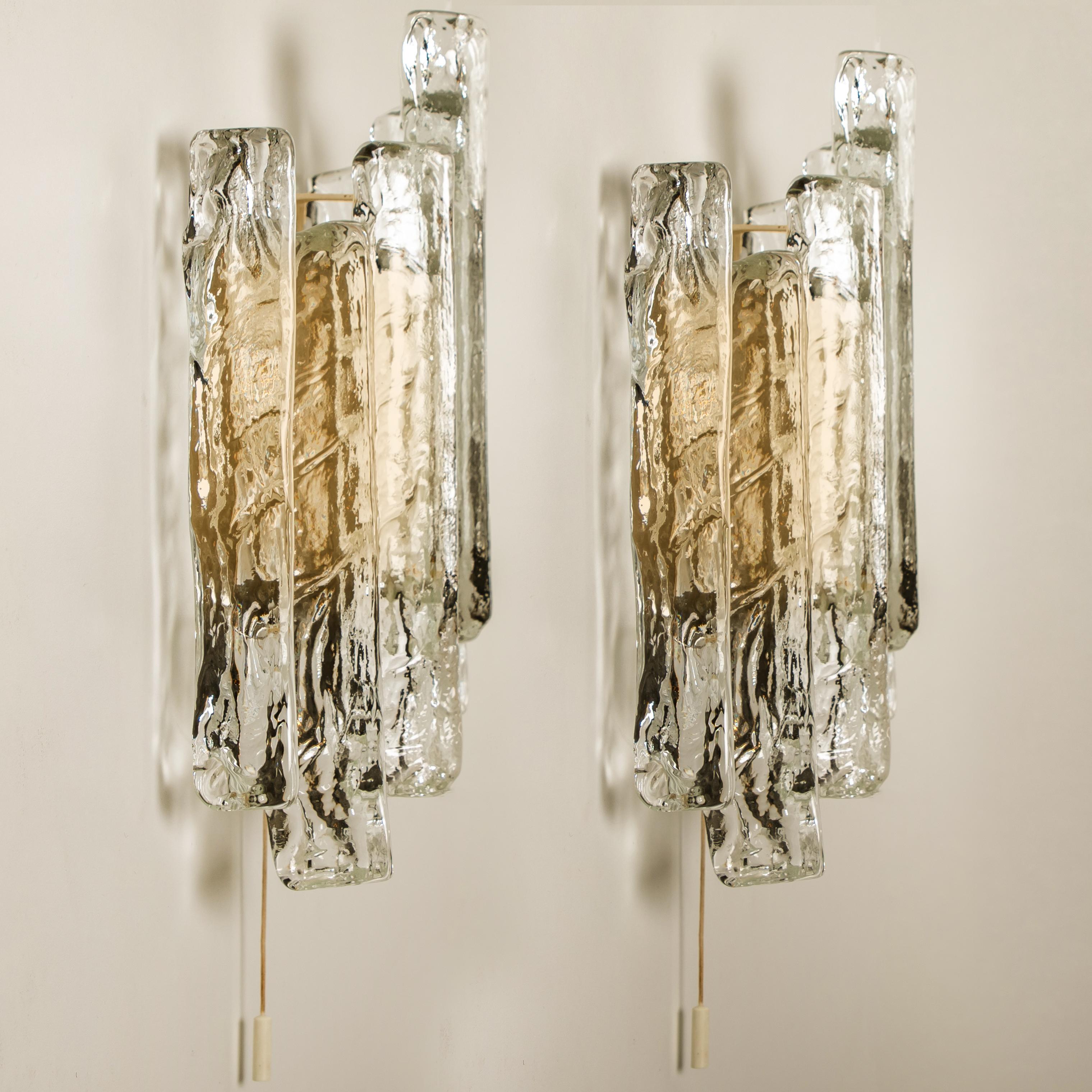 Pair of Ice Glass Wall Sconces, Austria, 1970s 2
