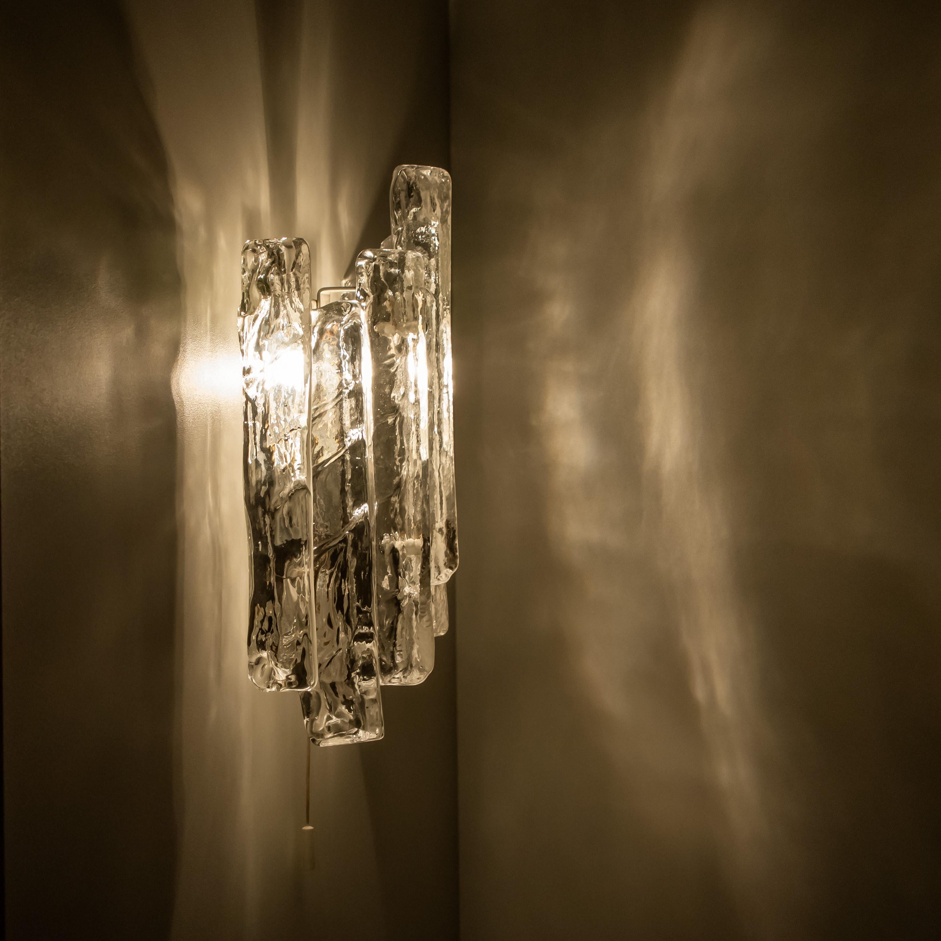 Pair of Ice Glass Wall Sconces, Austria, 1970s 3