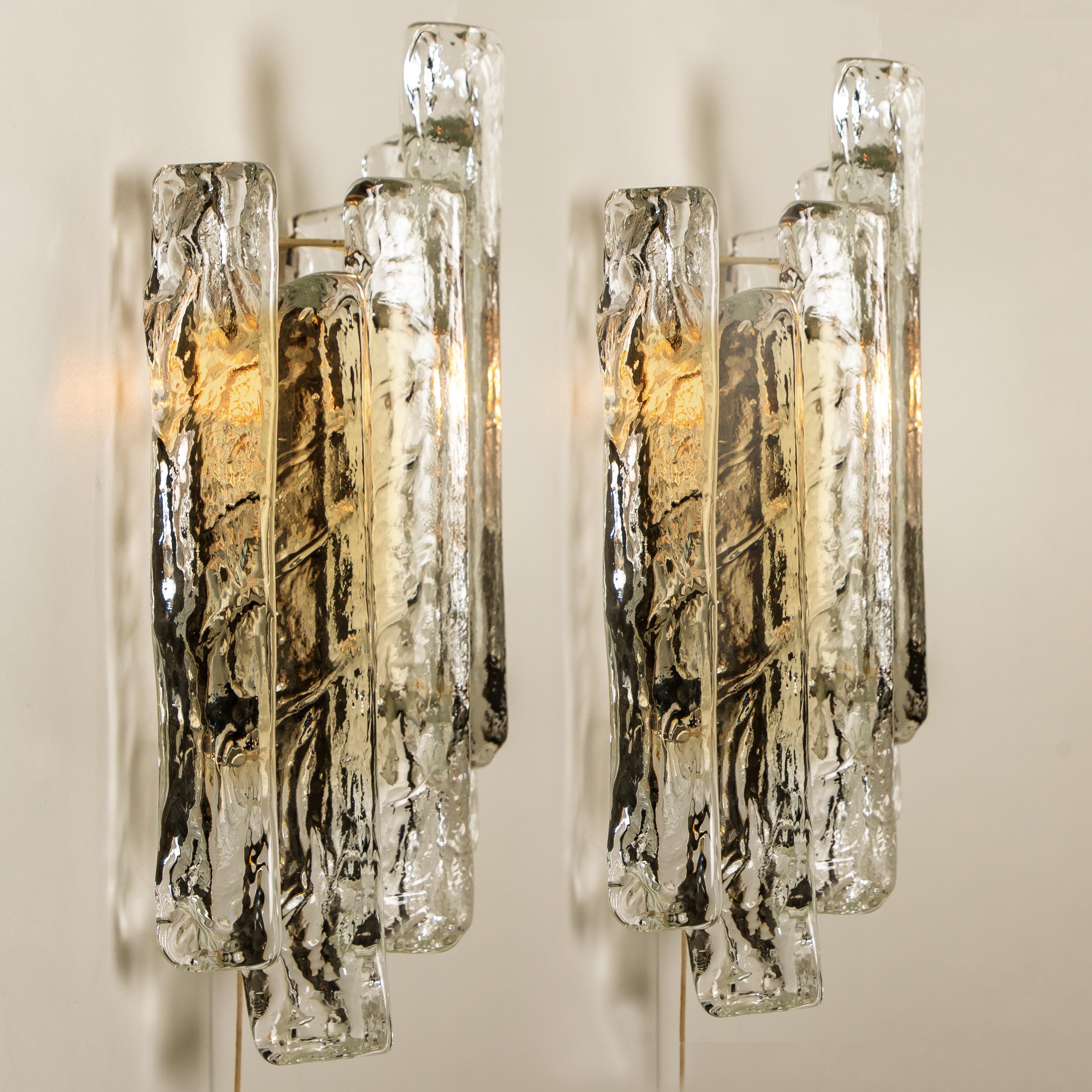 Pair of Ice Glass Wall Sconces, Austria, 1970s 4
