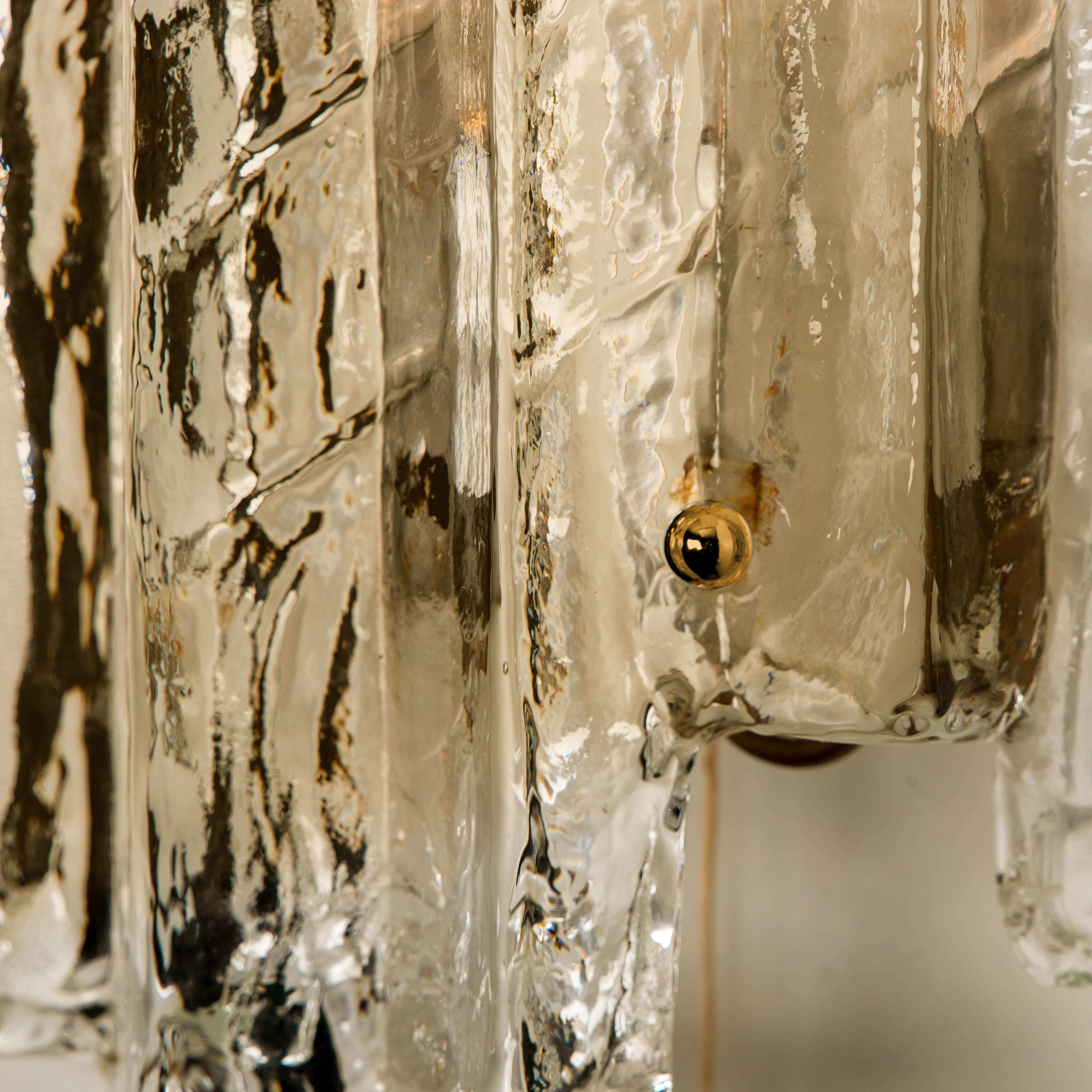 Metal Pair of Ice Glass Wall Sconces, Austria, 1970s