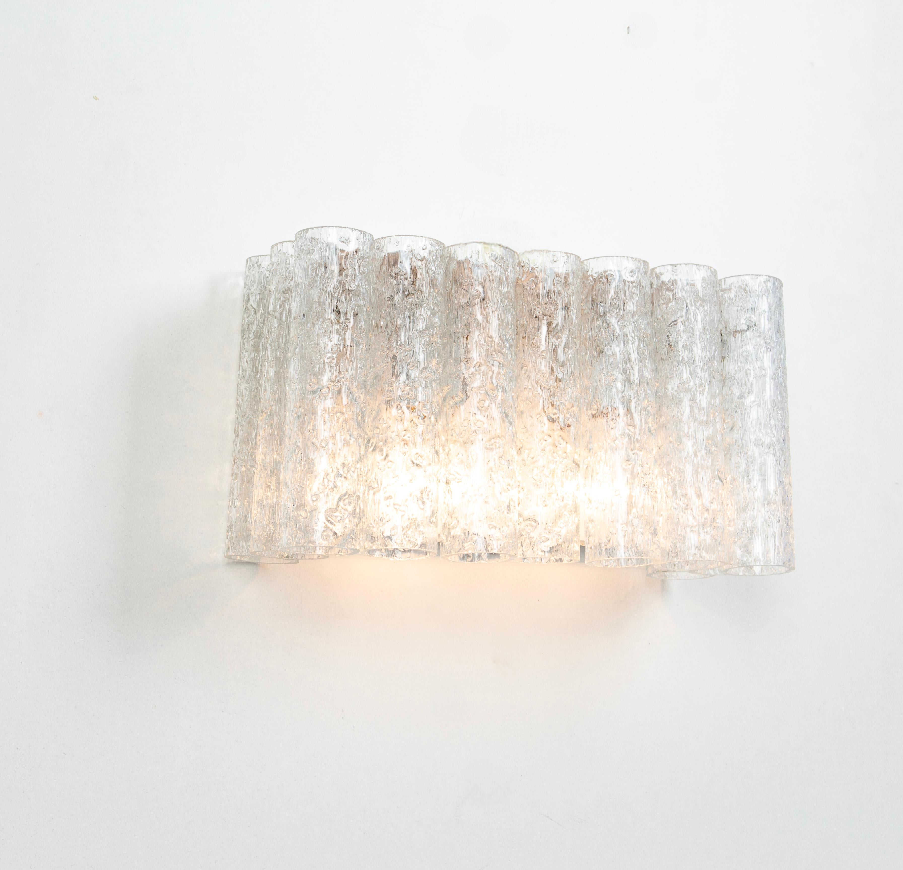 Mid-20th Century 1 of 2 Pairs of Ice Glass Wall Sconces by Doria, Germany, 1960s For Sale