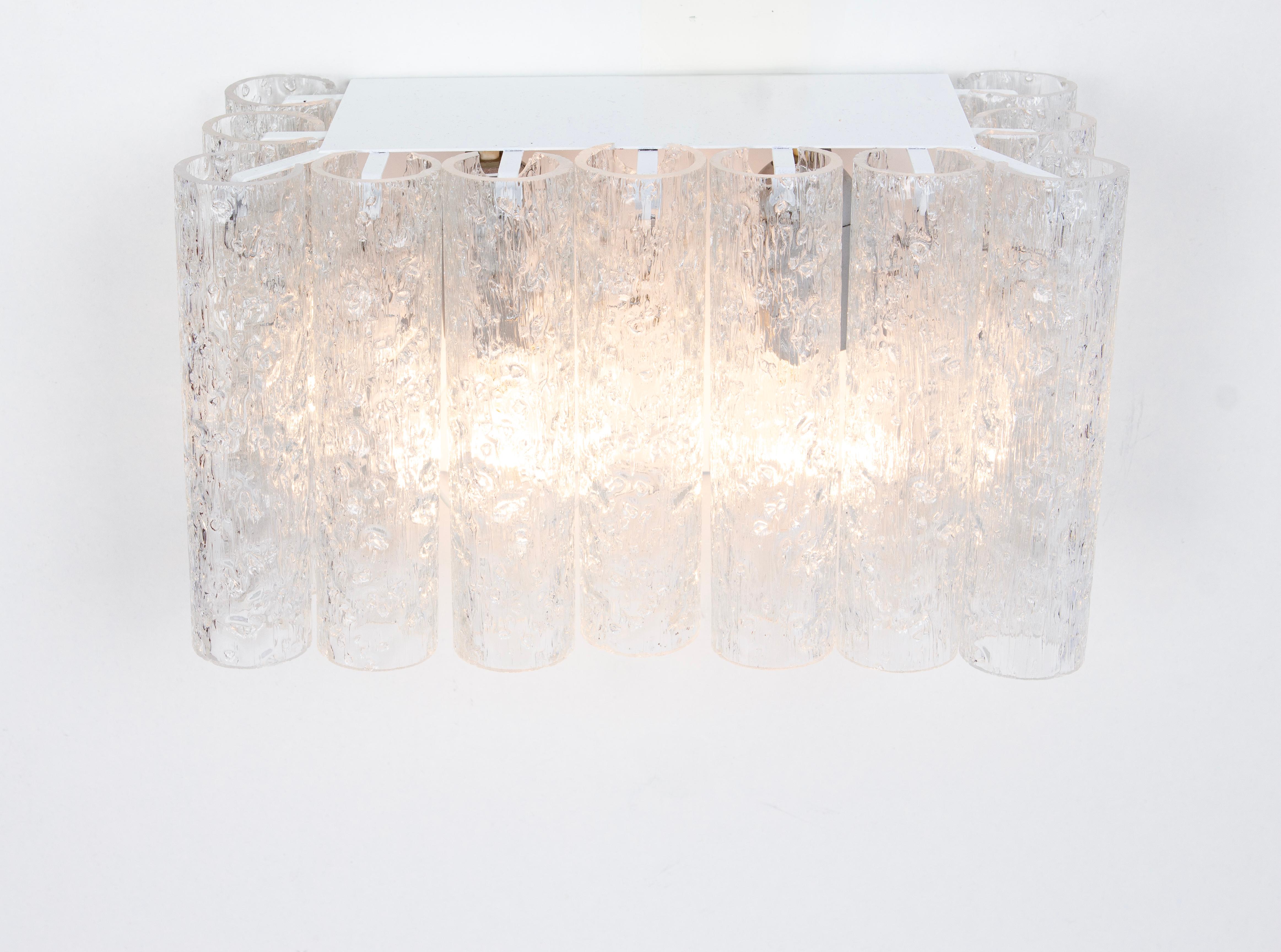 Metal 1 of 2 Pairs of Ice Glass Wall Sconces by Doria, Germany, 1960s For Sale