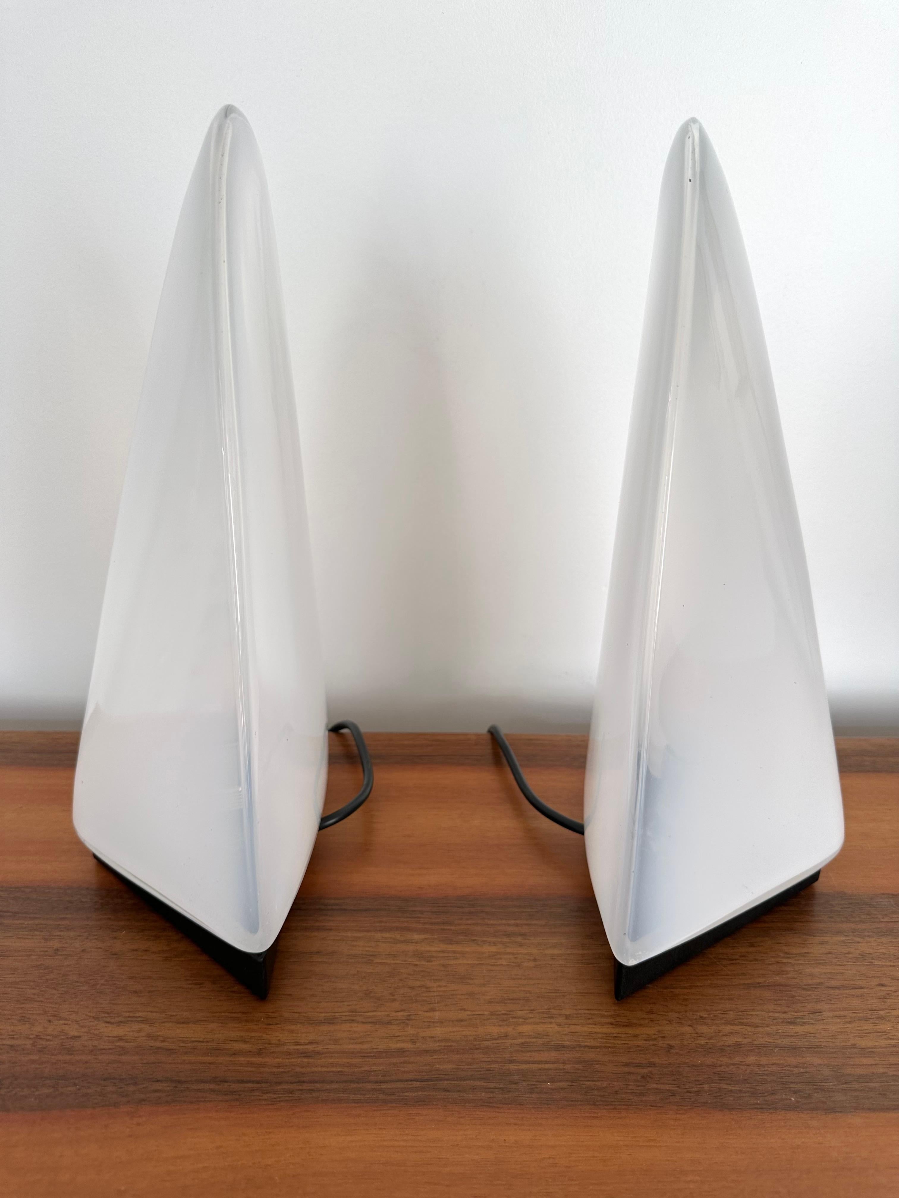 Metal Pair of Ice Murano Glass Lamps by Mazzega, Italy, 1970s