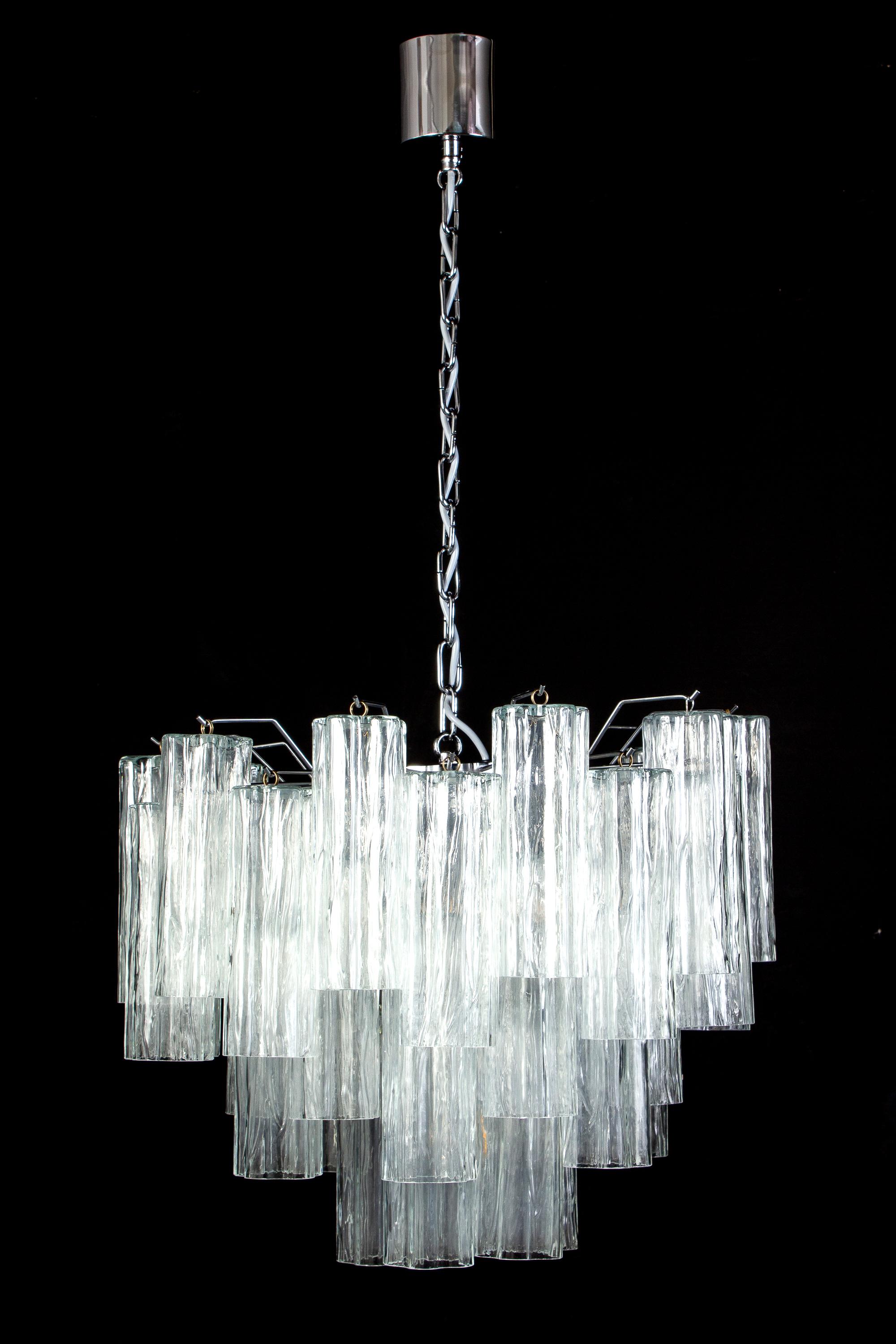 Pair of Ice Tronchi Murano Glass Chandelier, 1980 For Sale 8