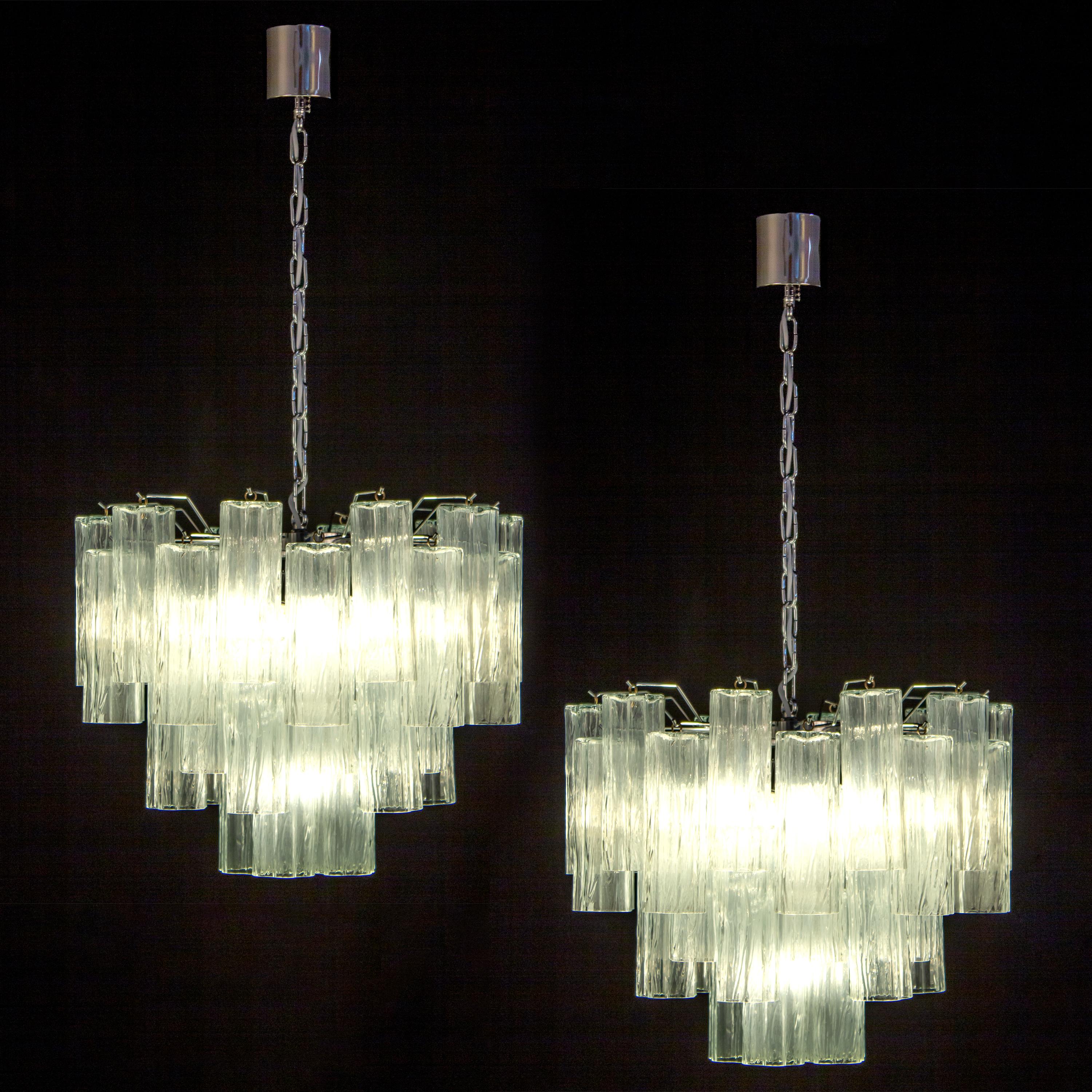 Metal Pair of Ice Tronchi Murano Glass Chandelier, 1980 For Sale