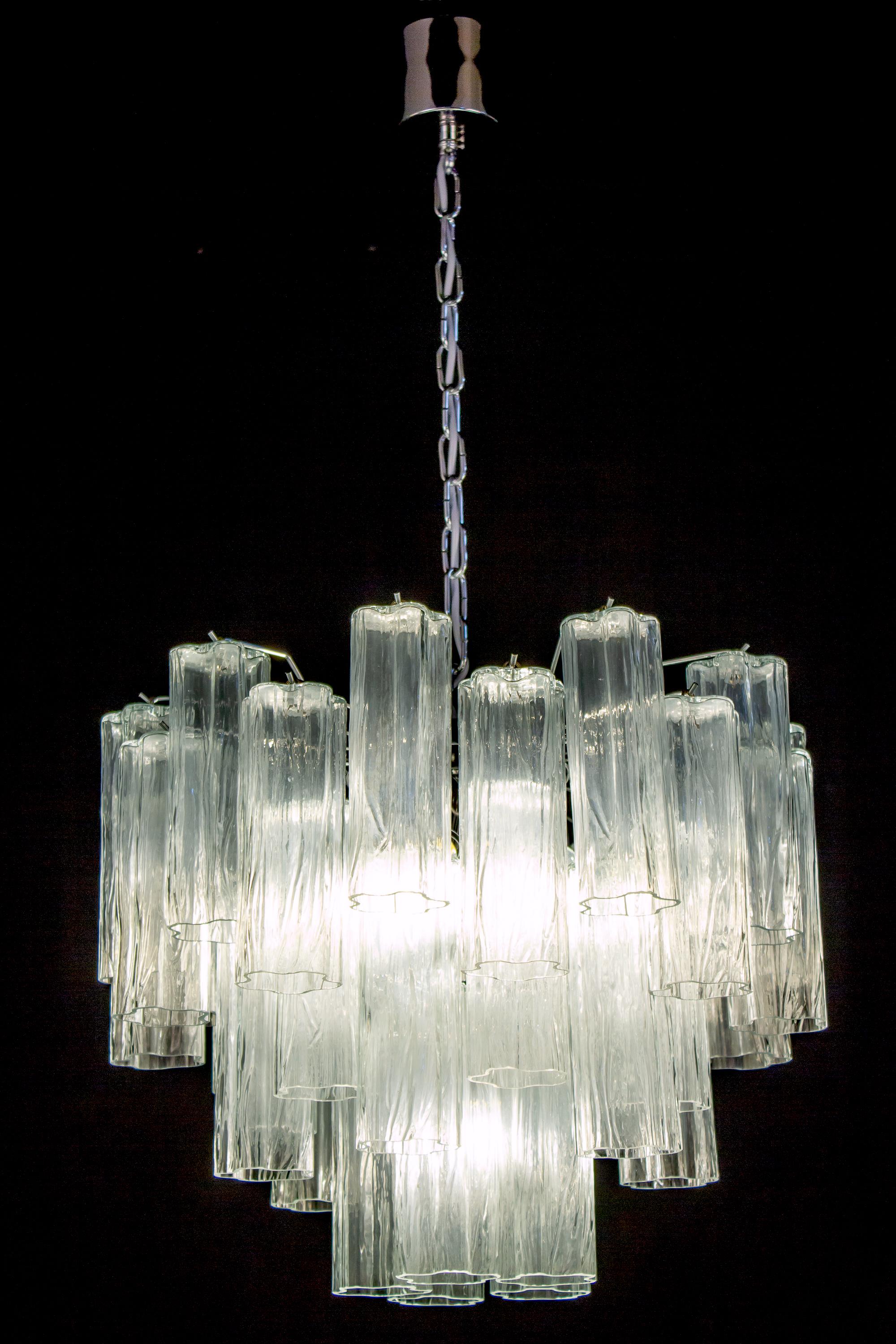 Pair of Ice Tronchi Murano Glass Chandelier, 1980 For Sale 2
