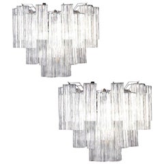 Vintage Pair of Ice Tronchi Murano Glass Chandelier, 1980