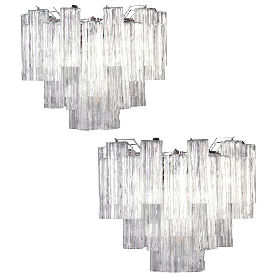 Pair of Ice Tronchi Murano Glass Chandelier, 1980 For Sale