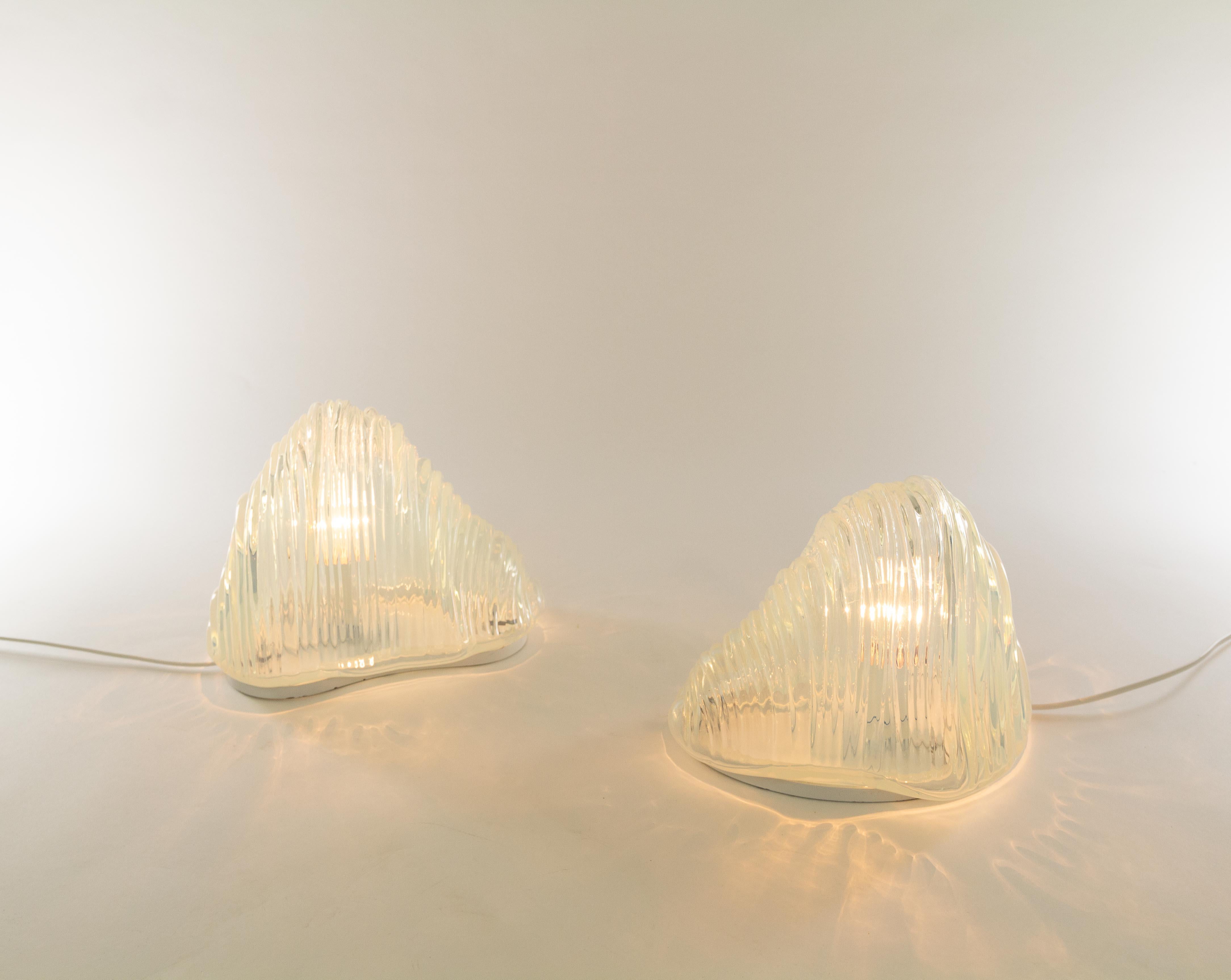 Metal Pair of Iceberg Table Lamps by Carlo Nason for A.V. Mazzega, 1960s