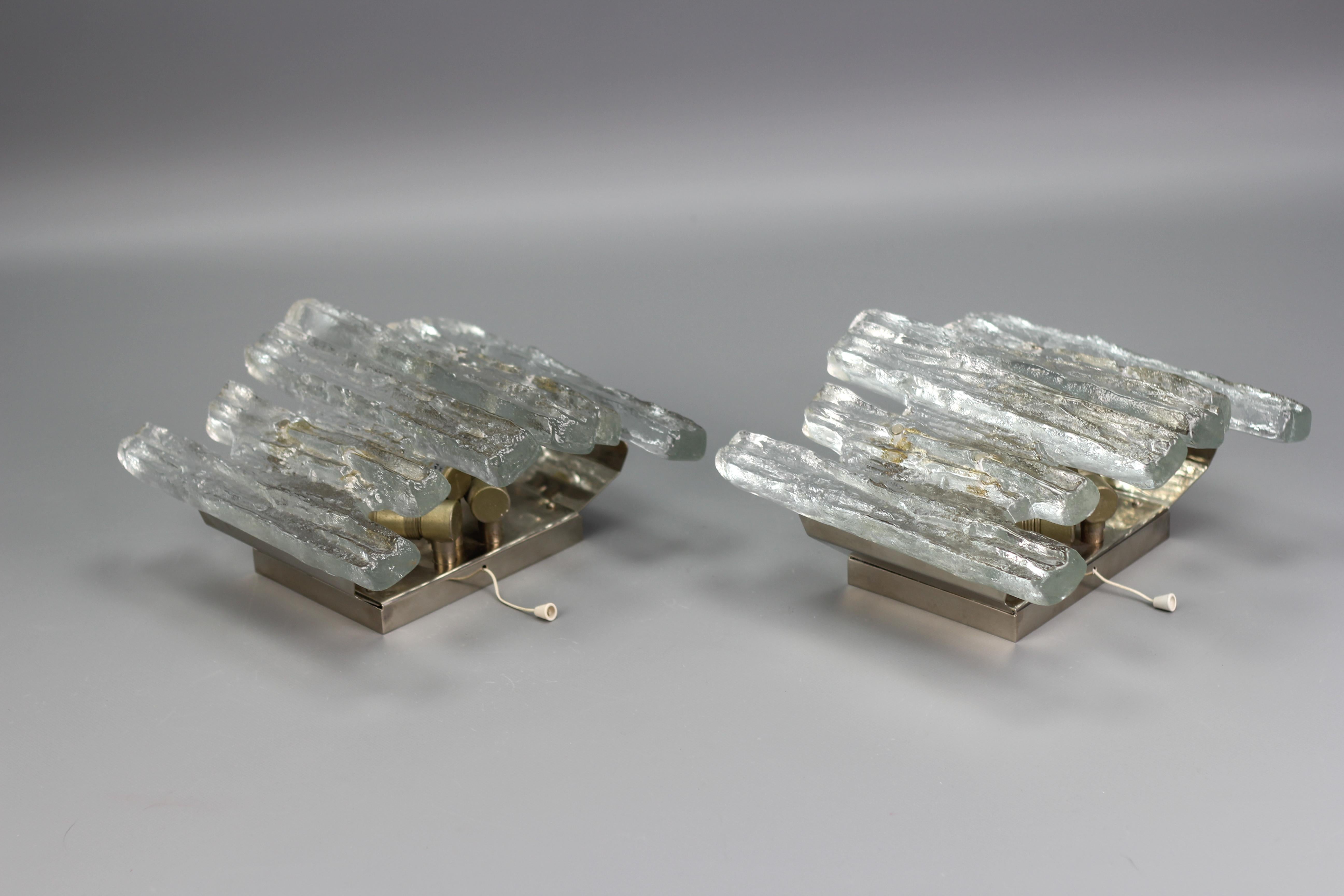 Pair of Icicle Ice Glass Three-Light Sconces by Kalmar Franken KG, Austria For Sale 3