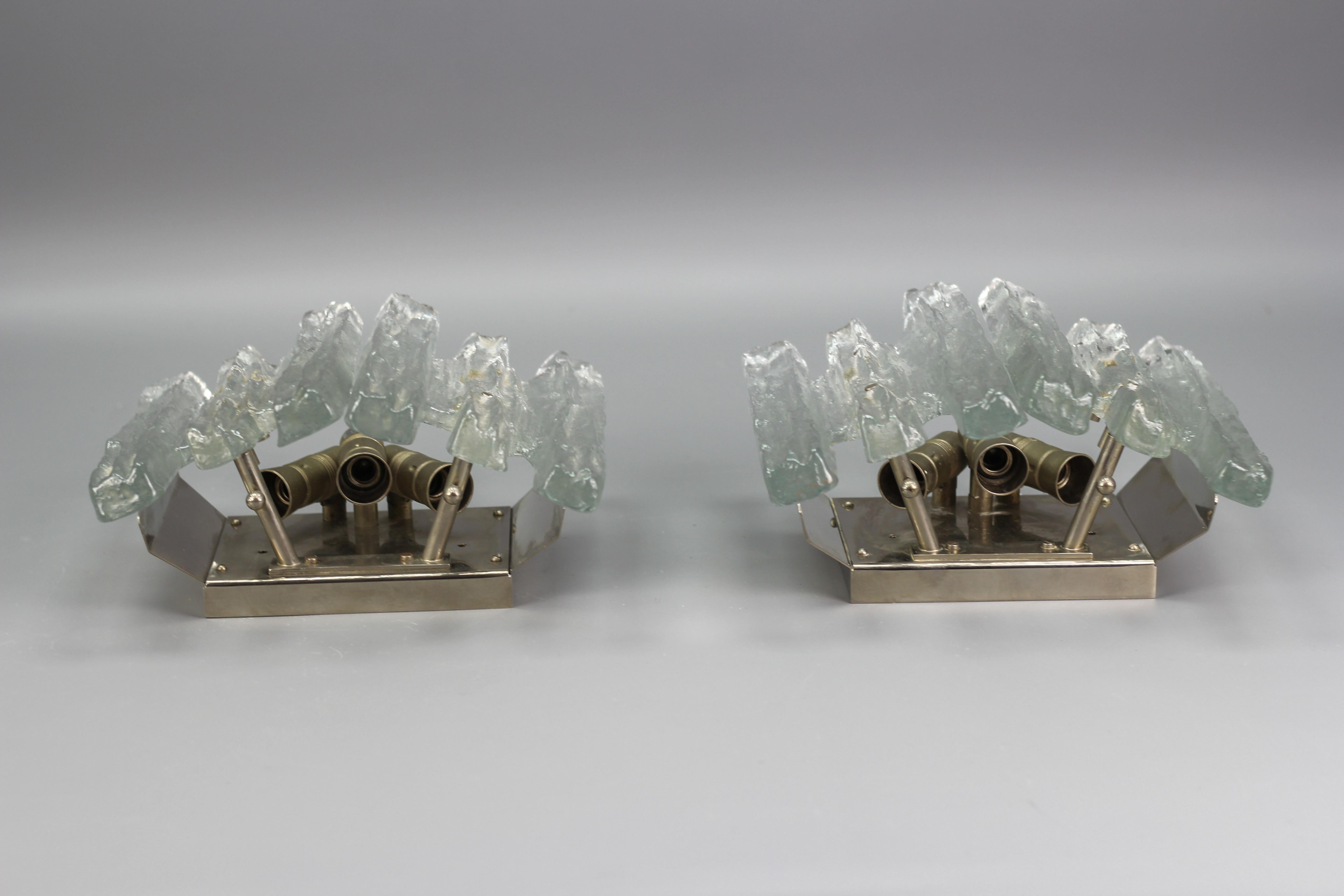 Pair of Icicle Ice Glass Three-Light Sconces by Kalmar Franken KG, Austria For Sale 4