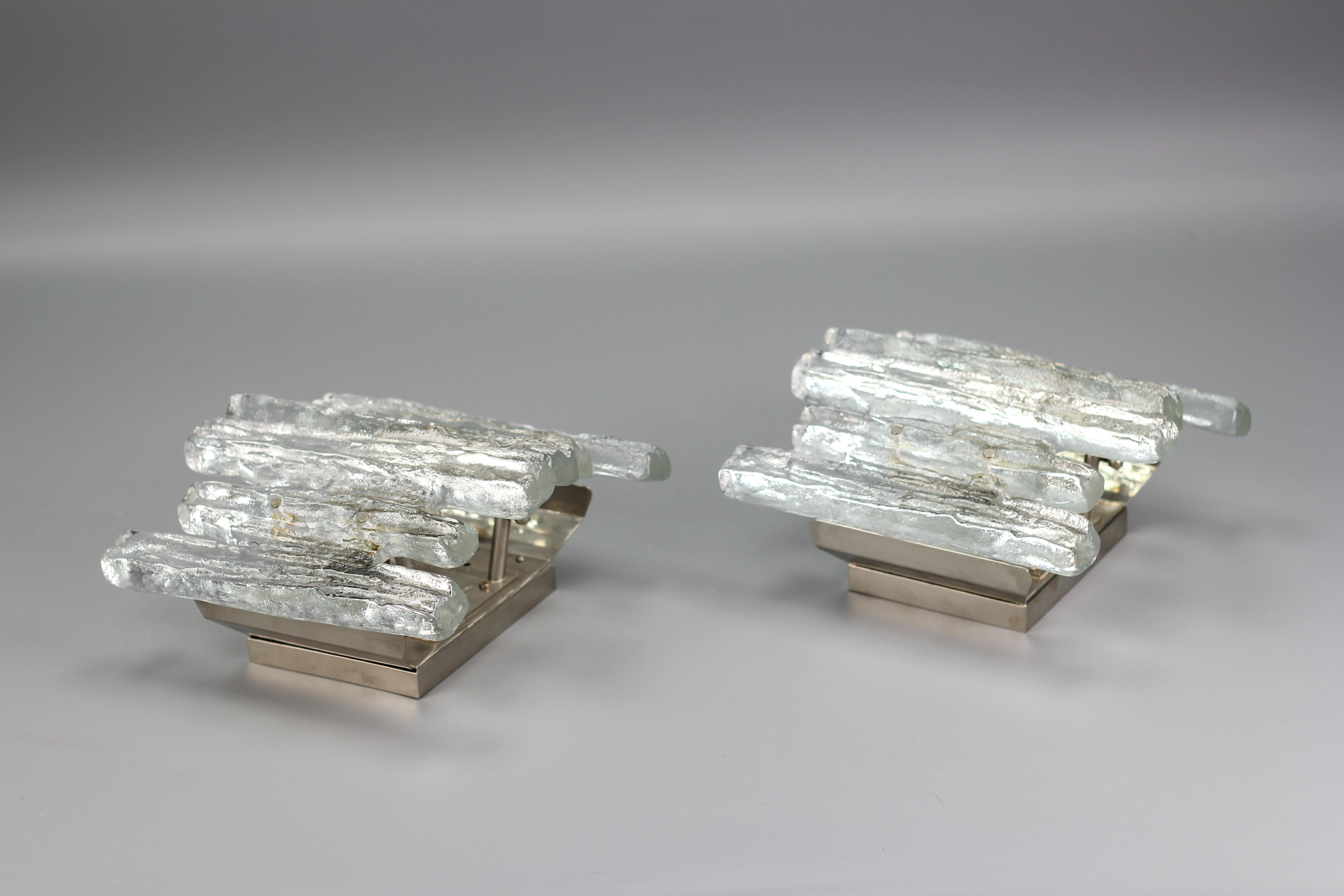 Pair of Icicle Ice Glass Three-Light Sconces by Kalmar Franken KG, Austria For Sale 5