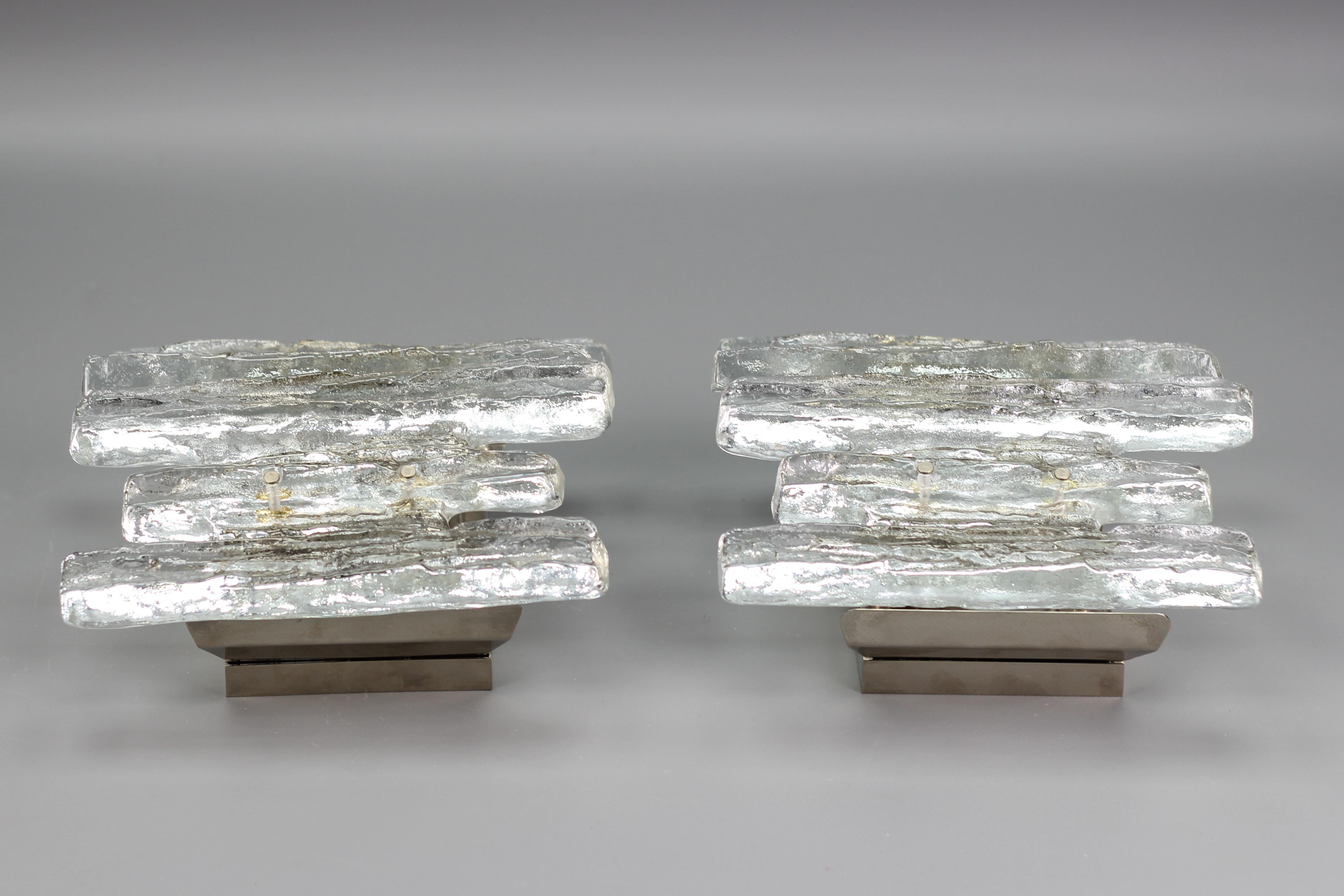 Pair of Icicle Ice Glass Three-Light Sconces by Kalmar Franken KG, Austria For Sale 6