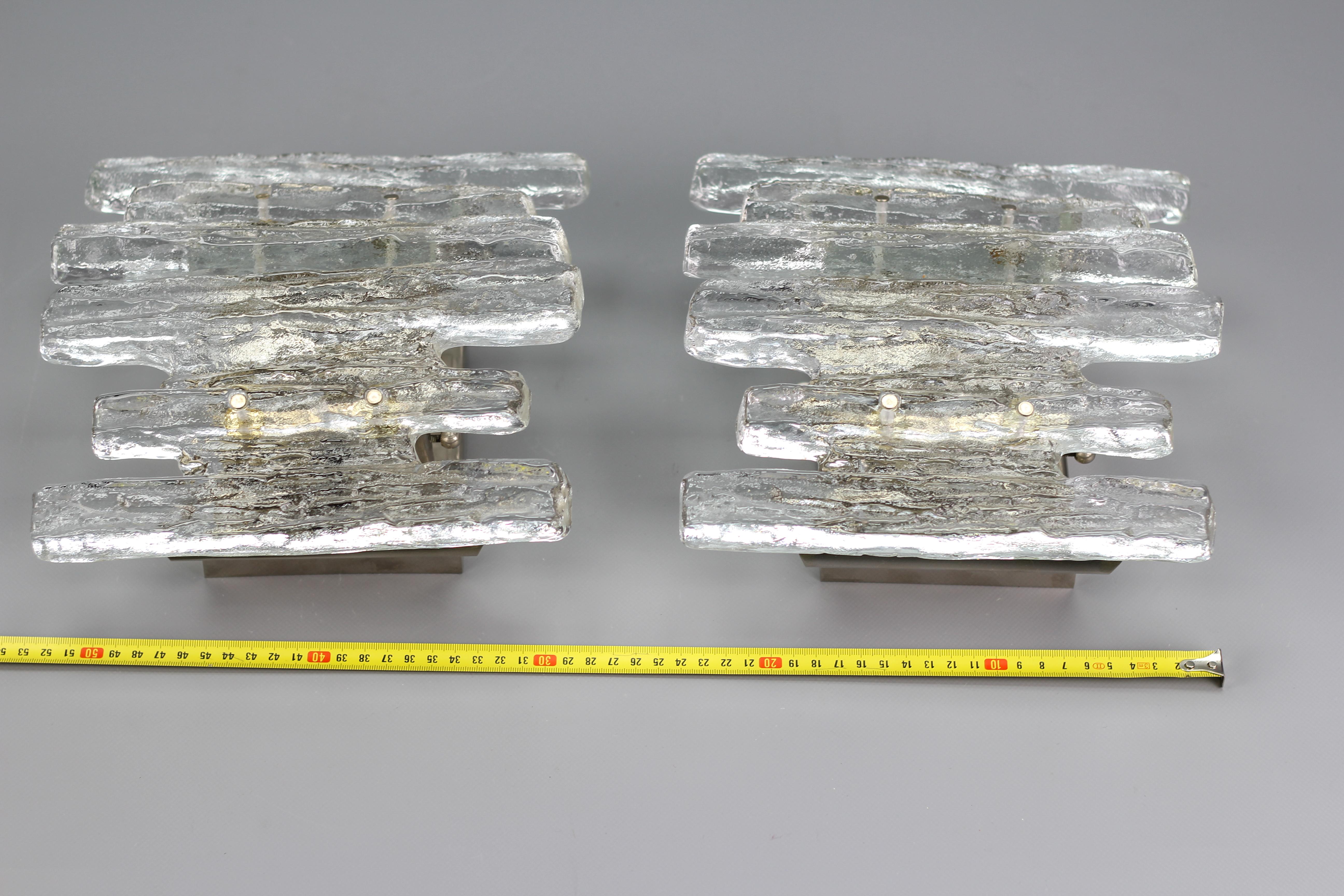 Pair of Icicle Ice Glass Three-Light Sconces by Kalmar Franken KG, Austria For Sale 7