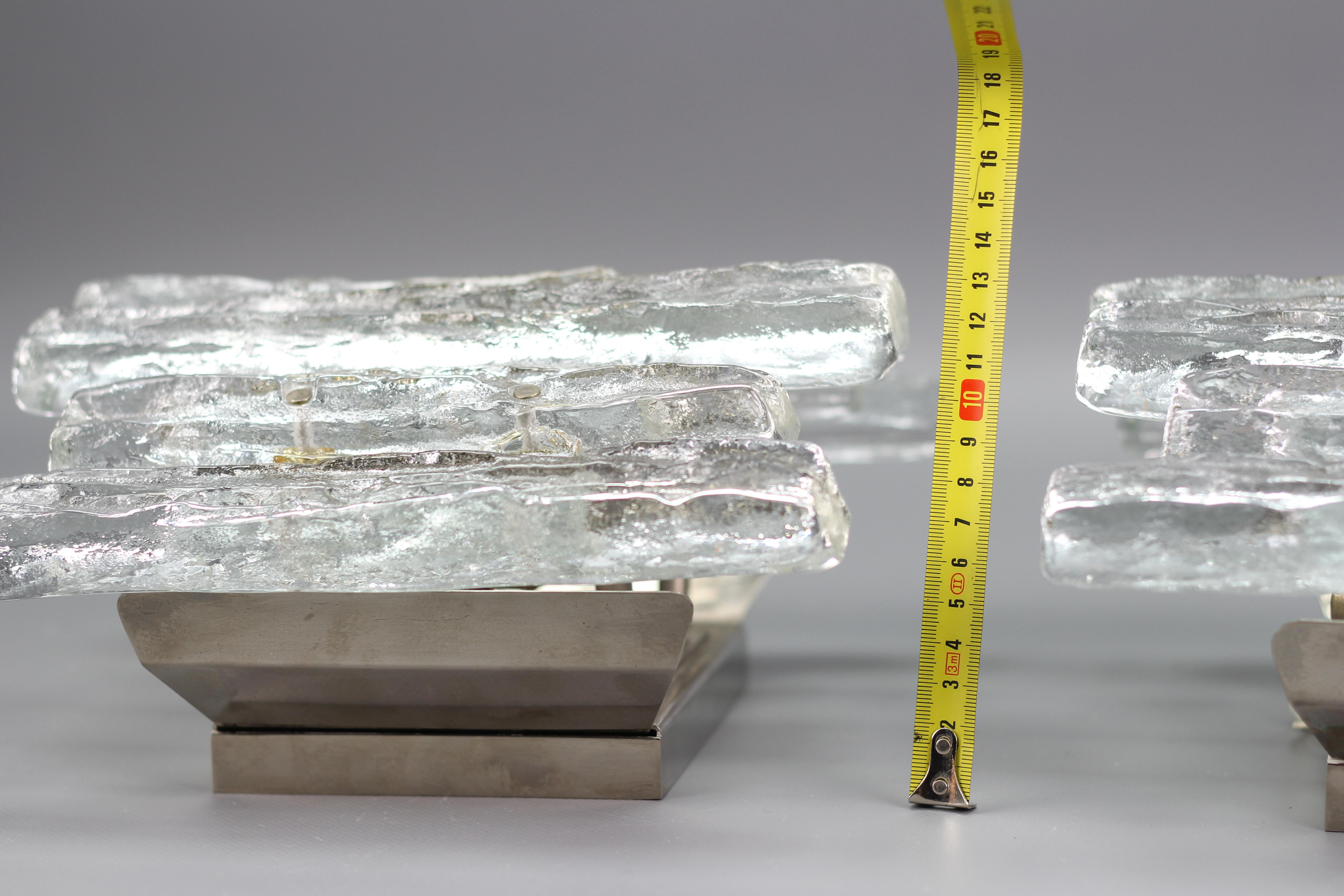 Pair of Icicle Ice Glass Three-Light Sconces by Kalmar Franken KG, Austria For Sale 9