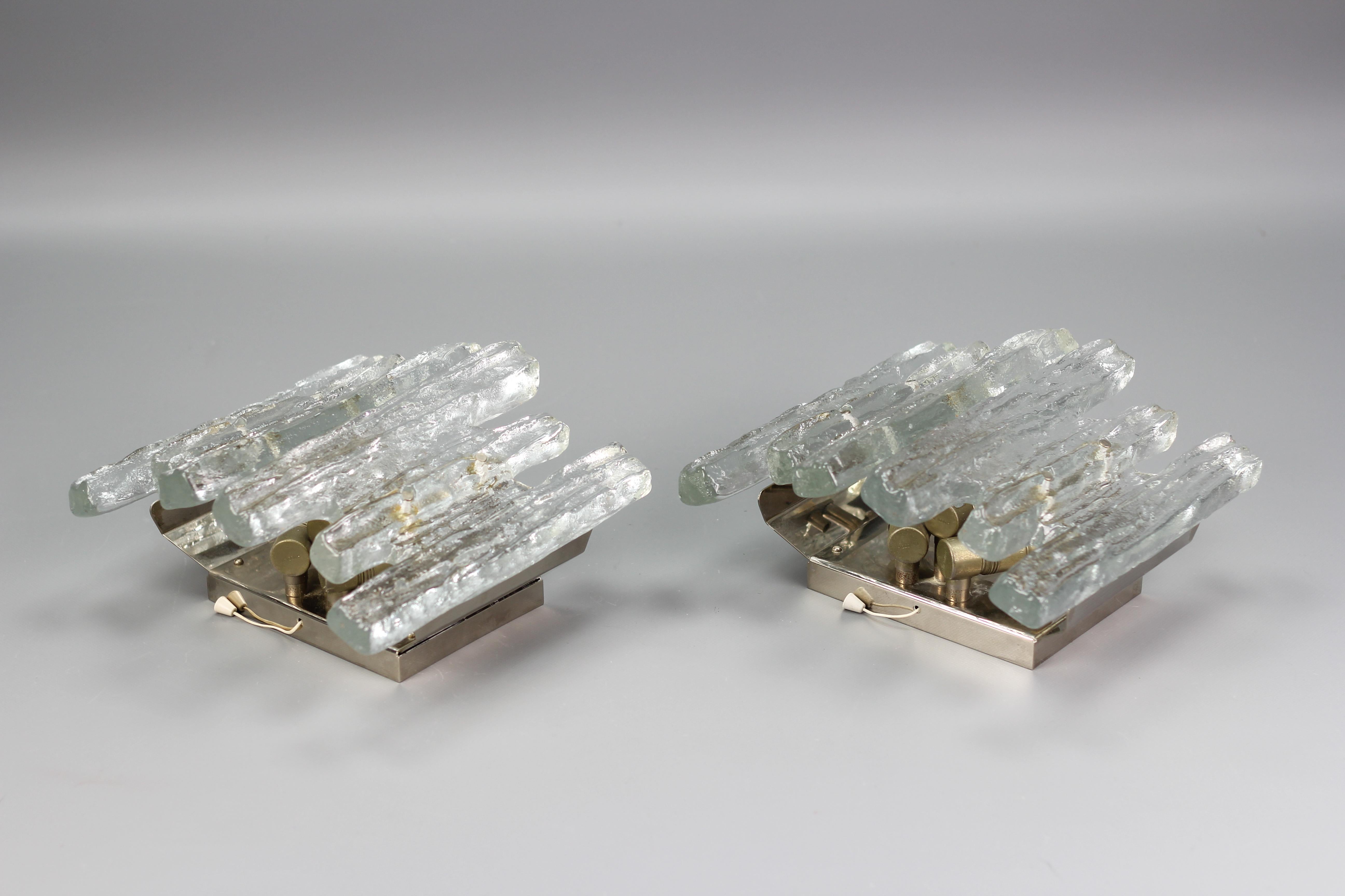 Pair of Icicle Ice Glass Three-Light Sconces by Kalmar Franken KG, Austria For Sale 10