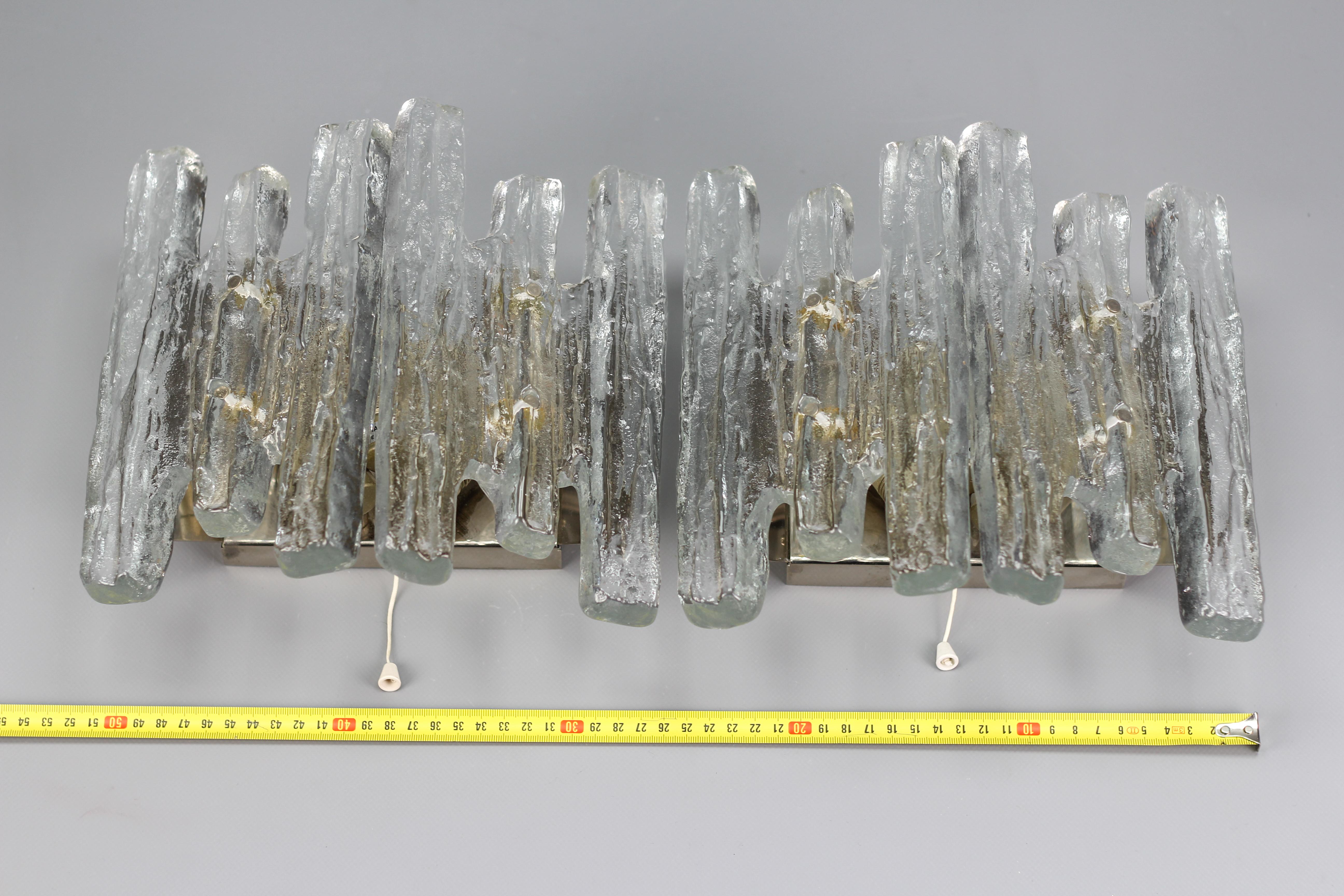 Pair of Icicle Ice Glass Three-Light Sconces by Kalmar Franken KG, Austria For Sale 11