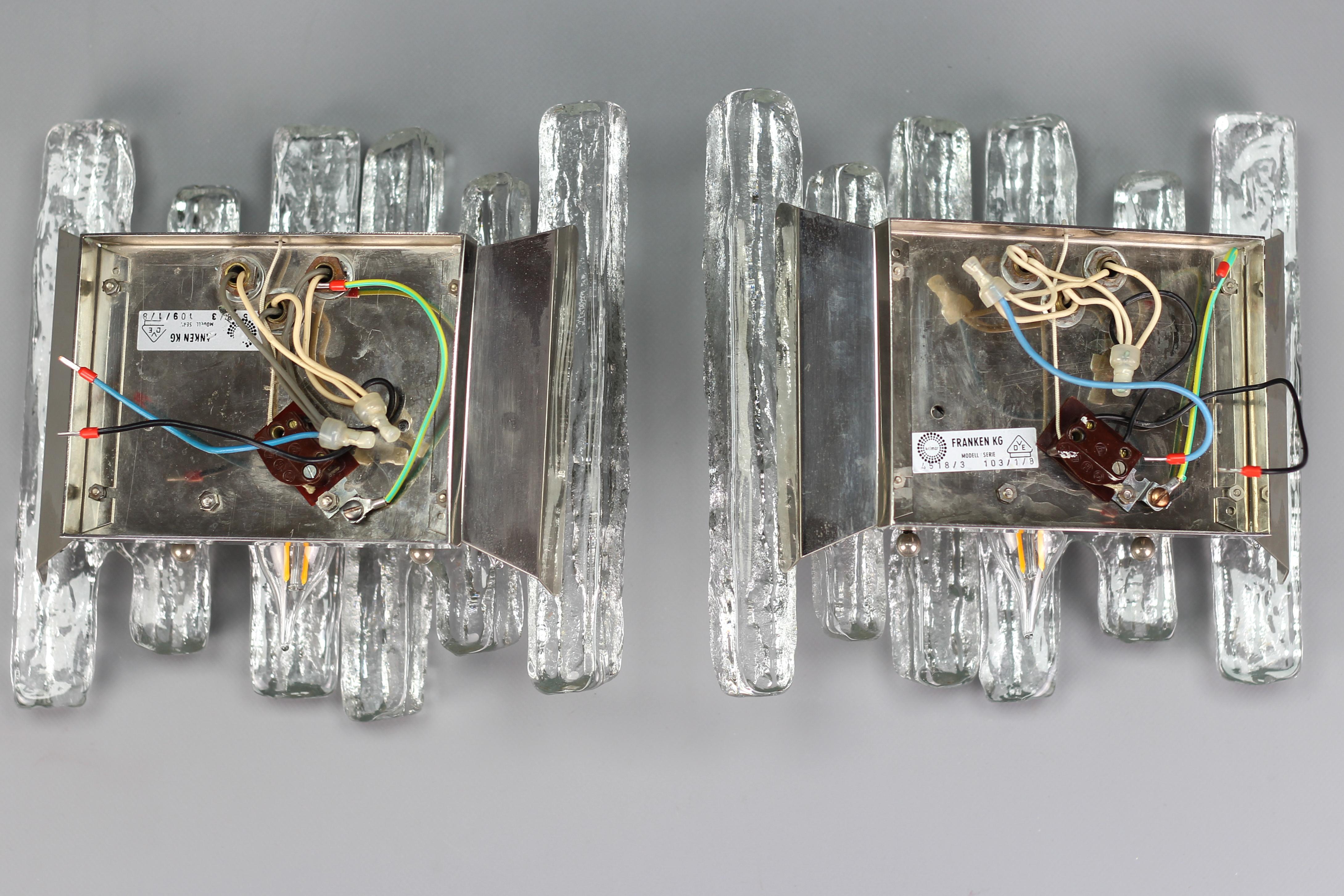 Pair of Icicle Ice Glass Three-Light Sconces by Kalmar Franken KG, Austria For Sale 12