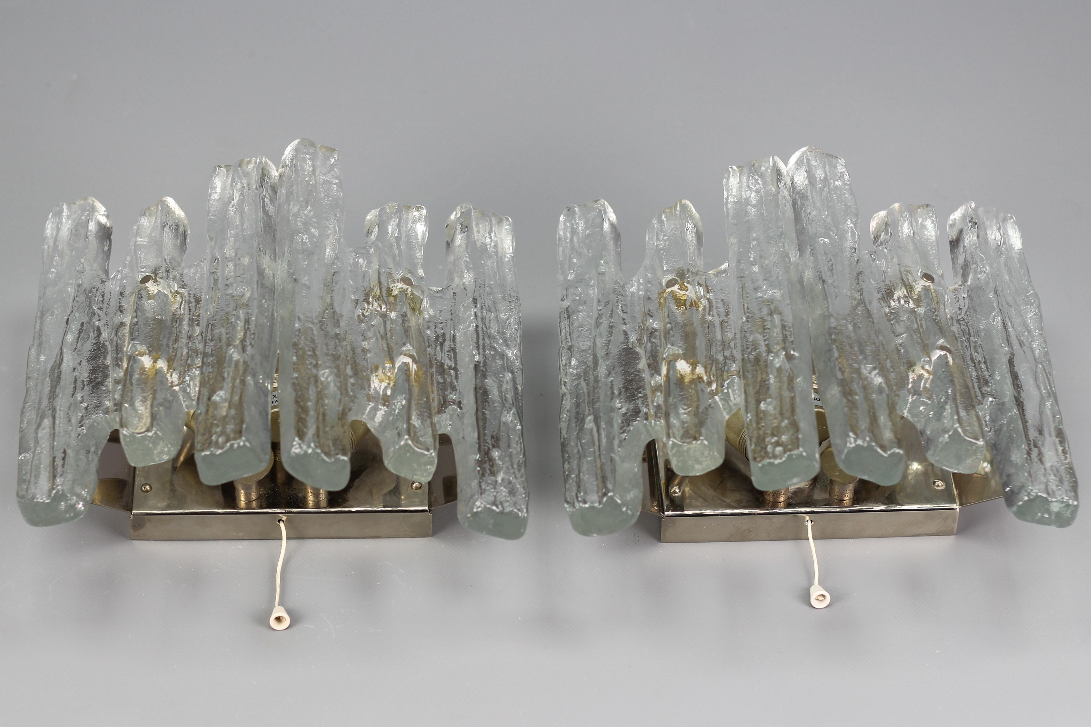 Pair of Icicle Ice Glass Three-Light Sconces by Kalmar Franken KG, Austria For Sale 13