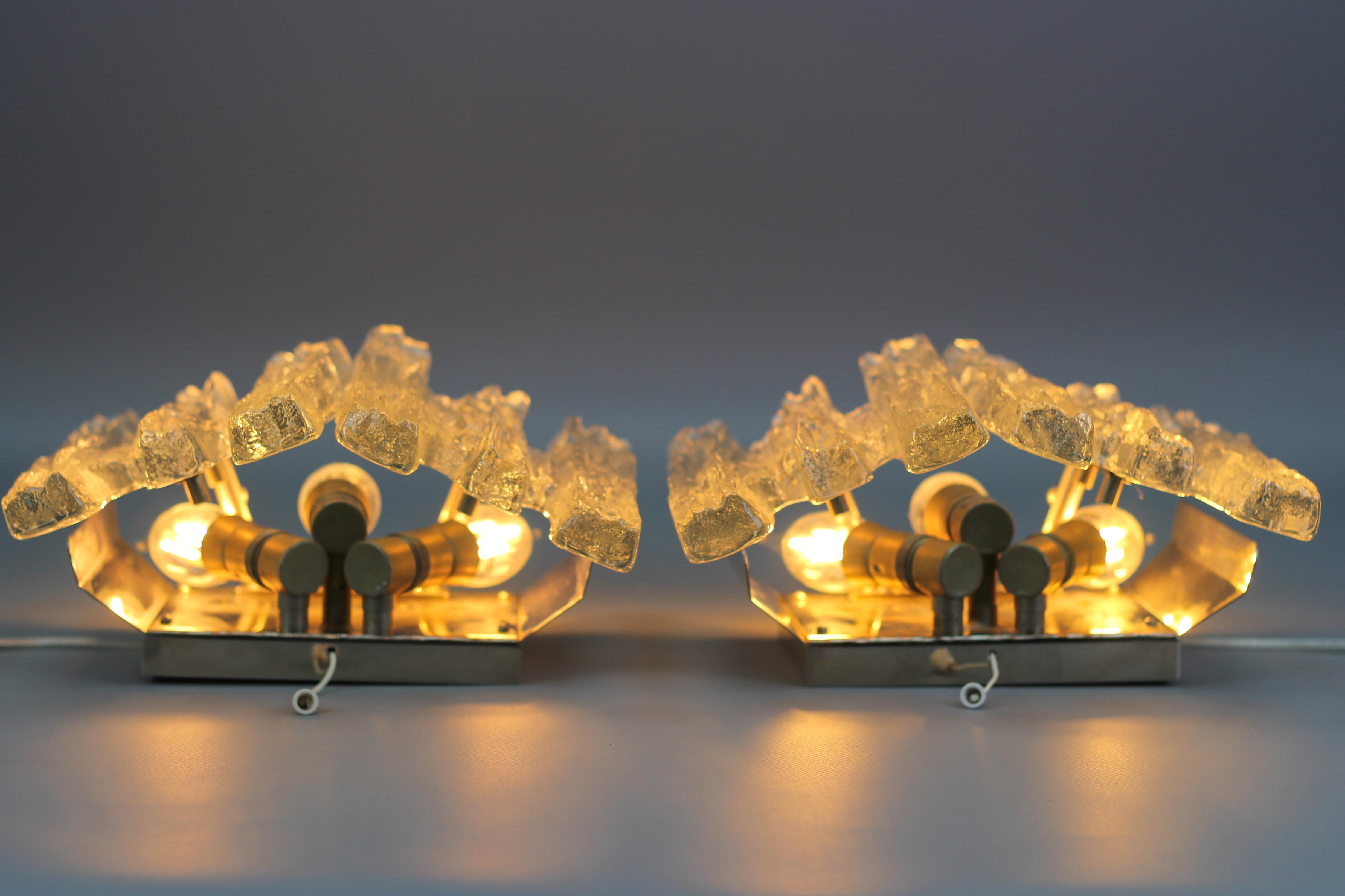 Pair of Icicle Ice Glass Three-Light Sconces by Kalmar Franken KG, Austria For Sale 1