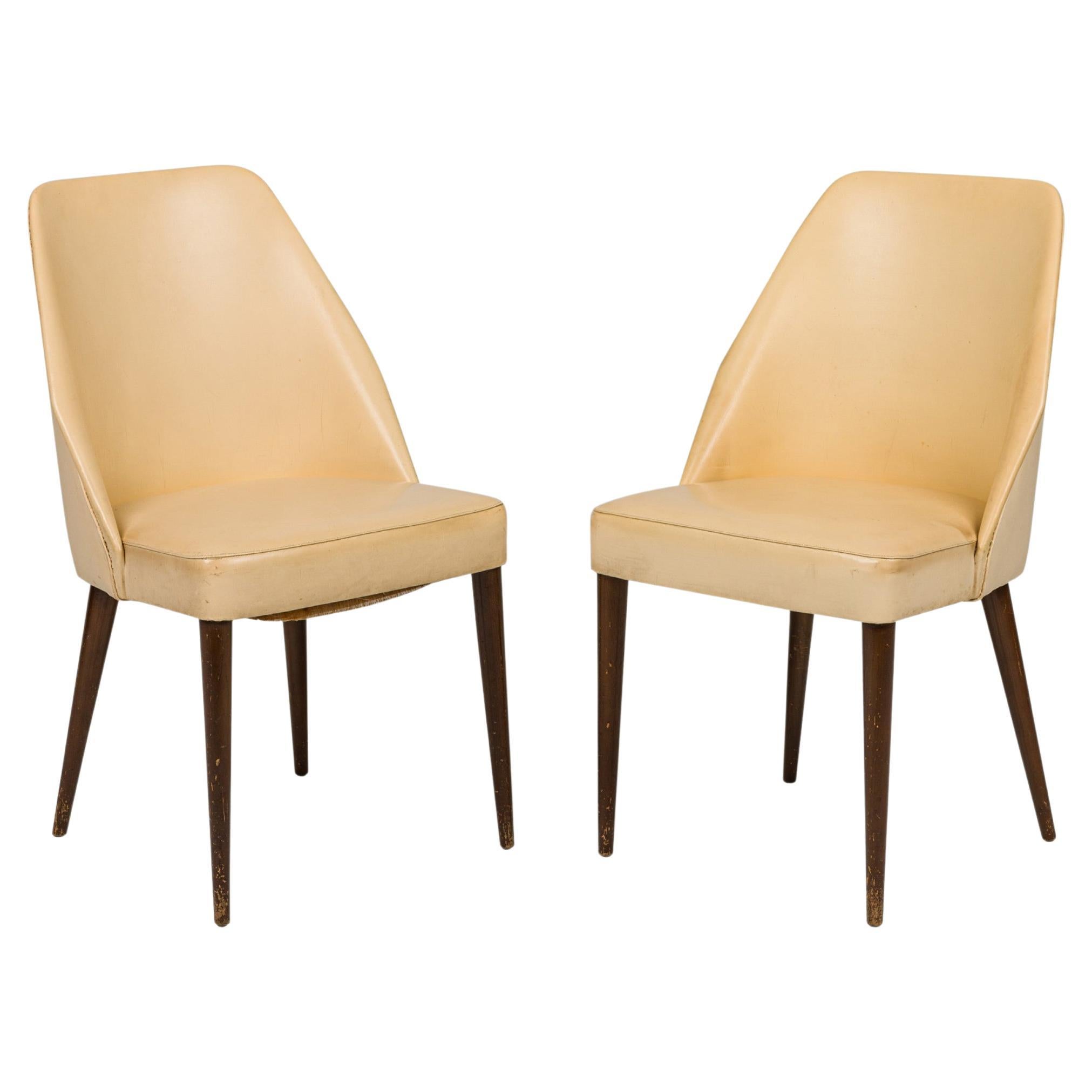 Pair of Ico Parisi for Singer and Sons Beige Leather Side / Game Chairs