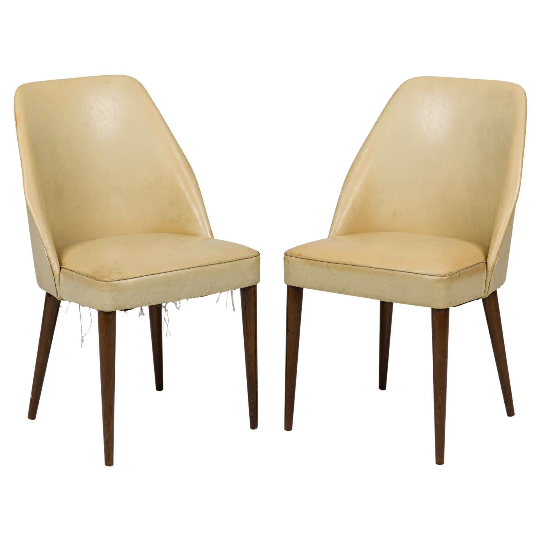 Pair of Ico Parisi for Singer and Sons Beige Leather Side / Game Chairs