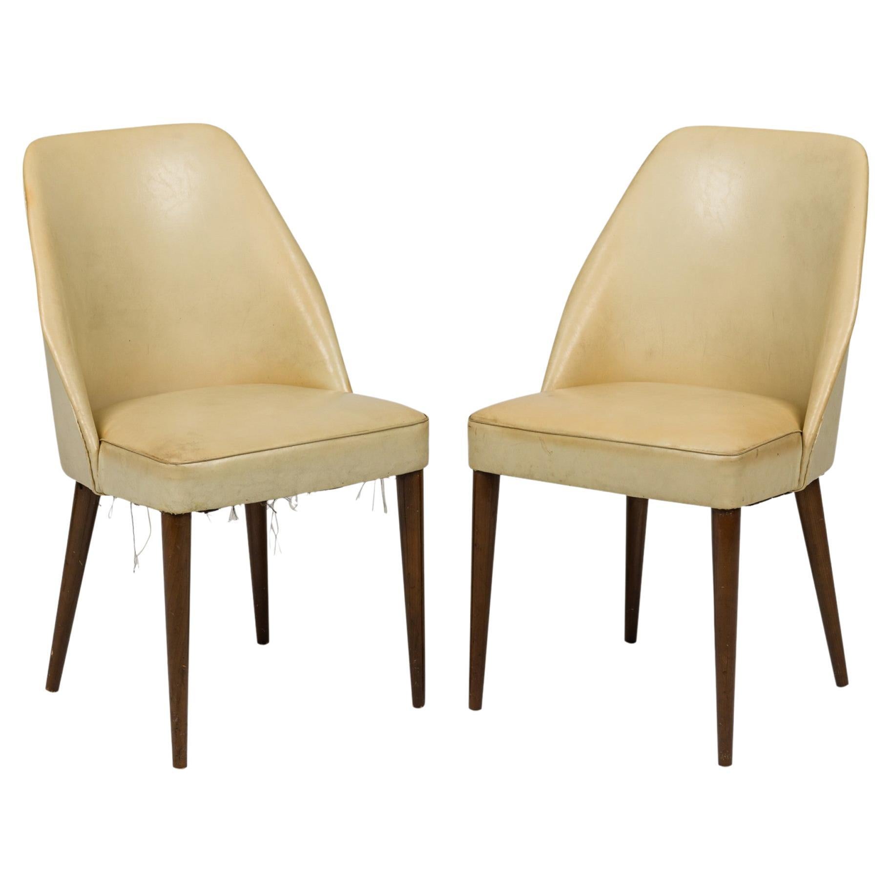 Pair of Ico Parisi for Singer and Sons Mid-Century Beige Leather Chairs For Sale