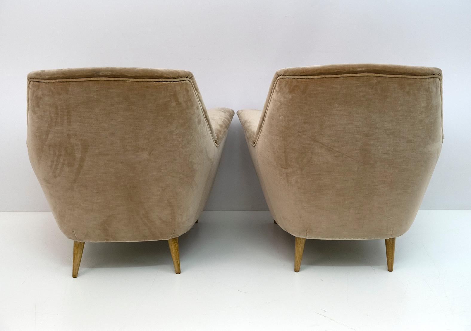 Italian Pair of Ico Parisi Mid-Century Modern Curved Armchairs for Ariberto Colombo, 50s