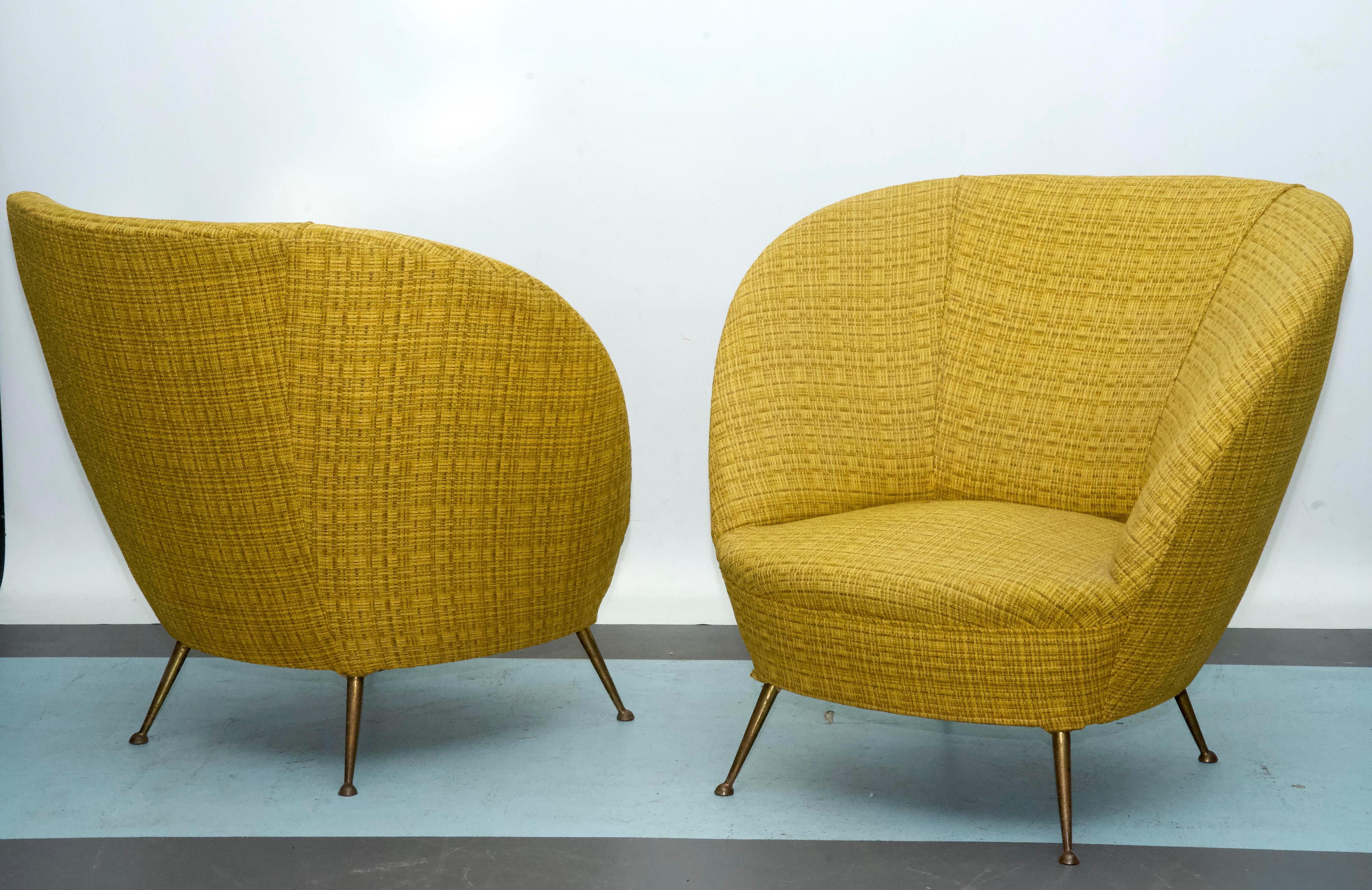 Paire de fauteuils de style Ico Parisi en tissu original, Italie, années 1950 en vente 3