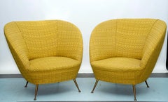 Coppia di poltrone in stile Ico Parisi in tessuto originale, Italia, anni '50