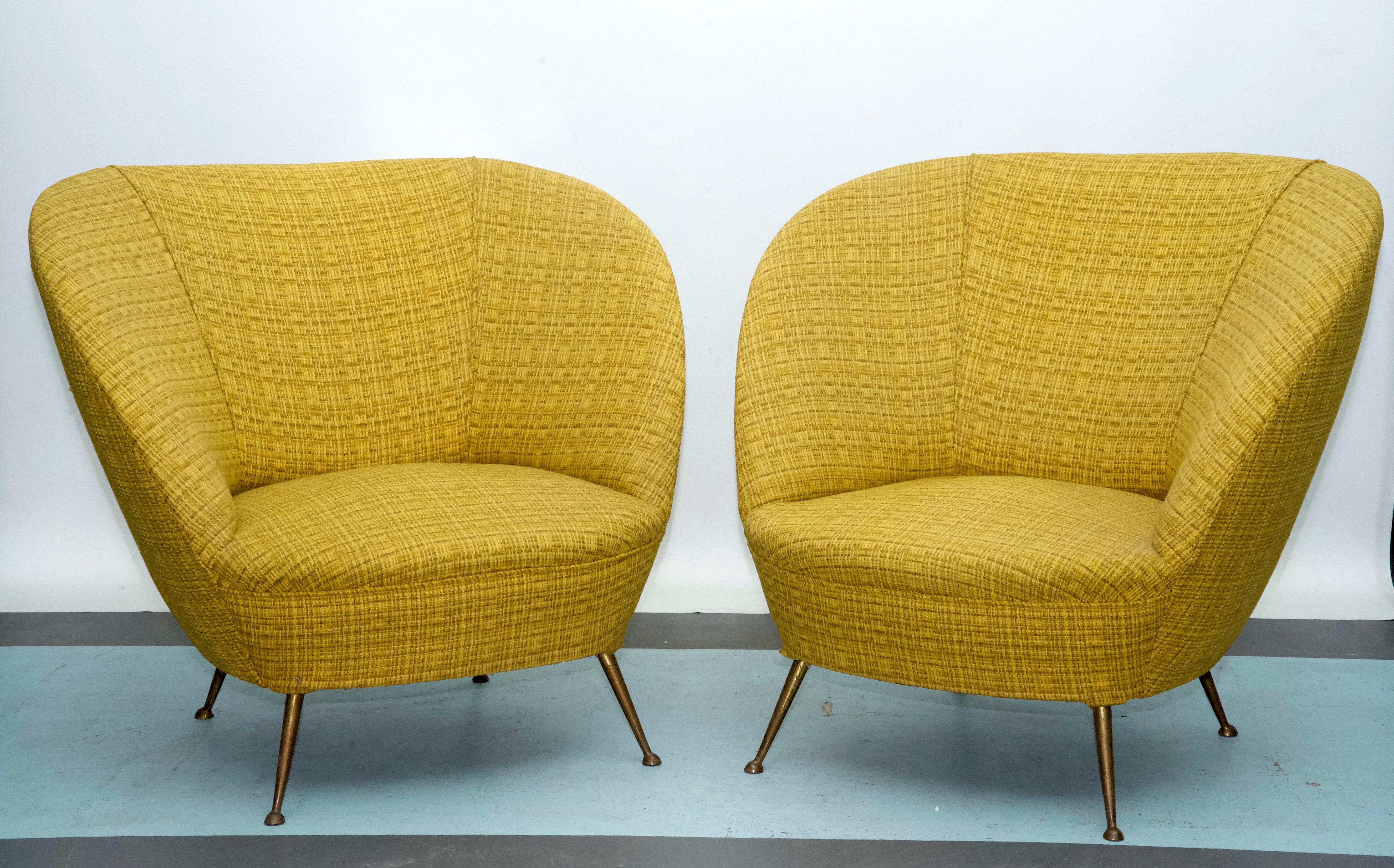 Mid-Century Modern Paire de fauteuils de style Ico Parisi en tissu original, Italie, années 1950 en vente