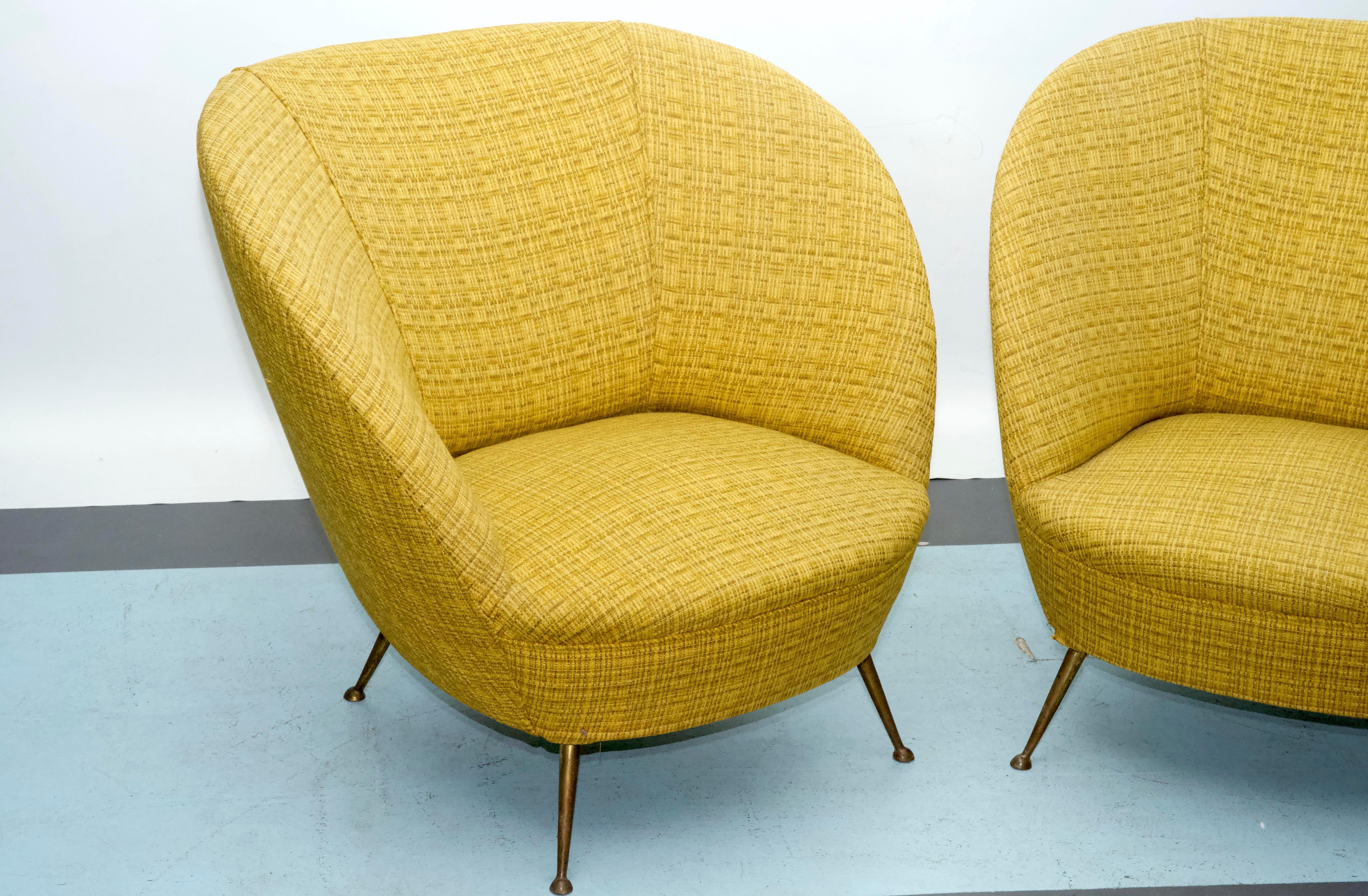 italien Paire de fauteuils de style Ico Parisi en tissu original, Italie, années 1950 en vente