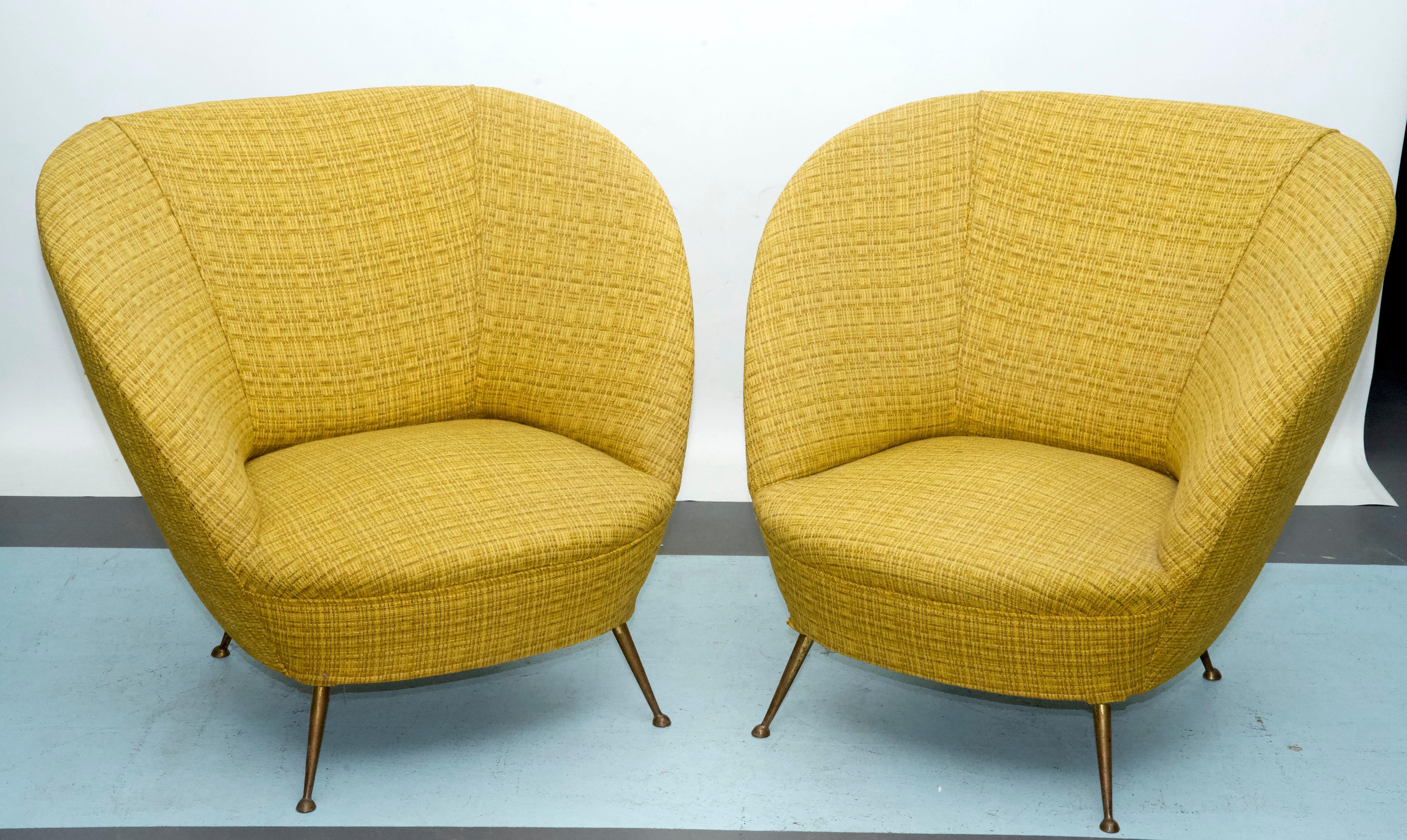 Paire de fauteuils de style Ico Parisi en tissu original, Italie, années 1950 en vente 1