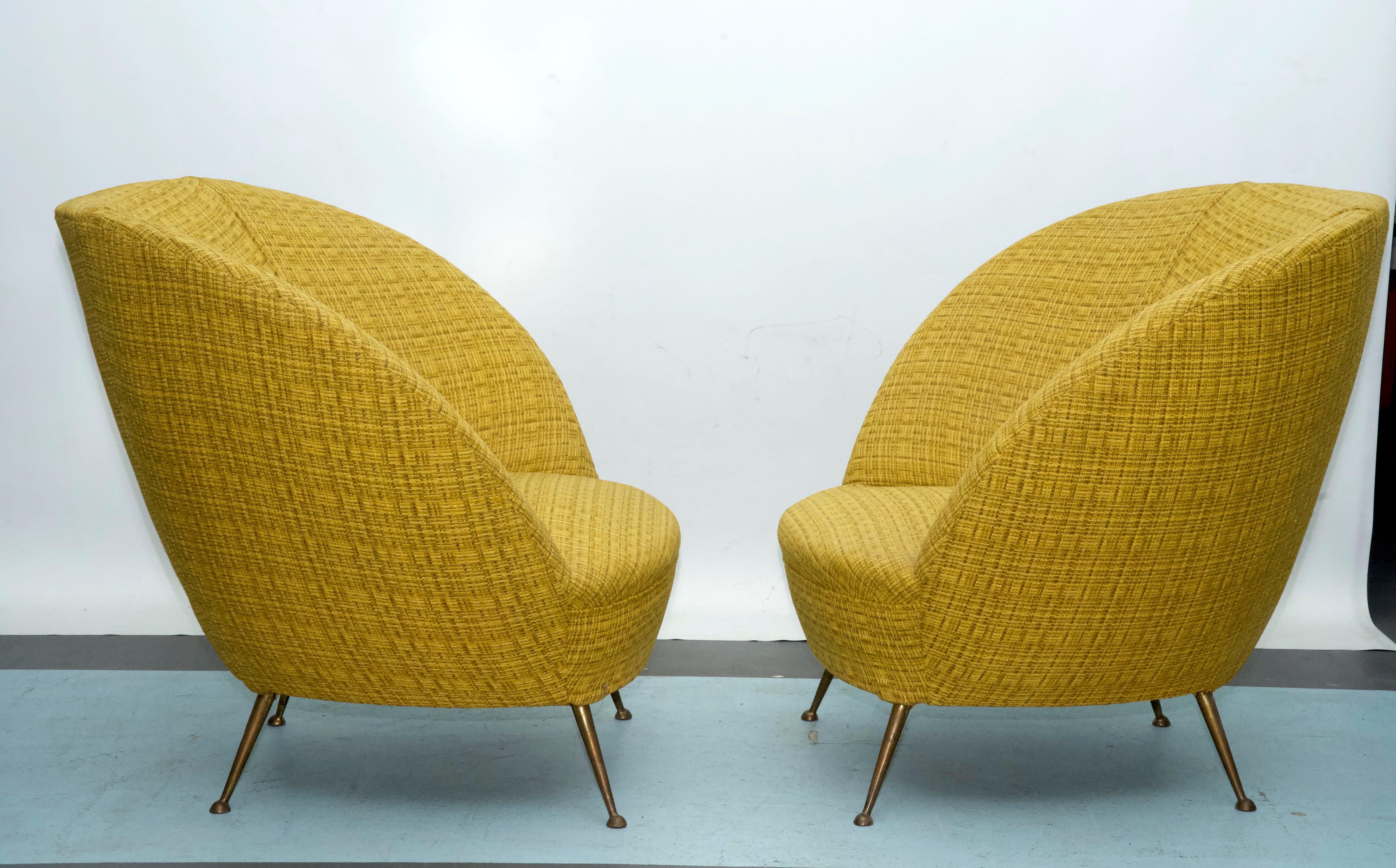 Paire de fauteuils de style Ico Parisi en tissu original, Italie, années 1950 en vente 2