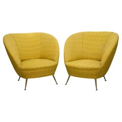 Pair of Ico Parisi-Style Armchairs in Original Fabric, Italy, 1950s