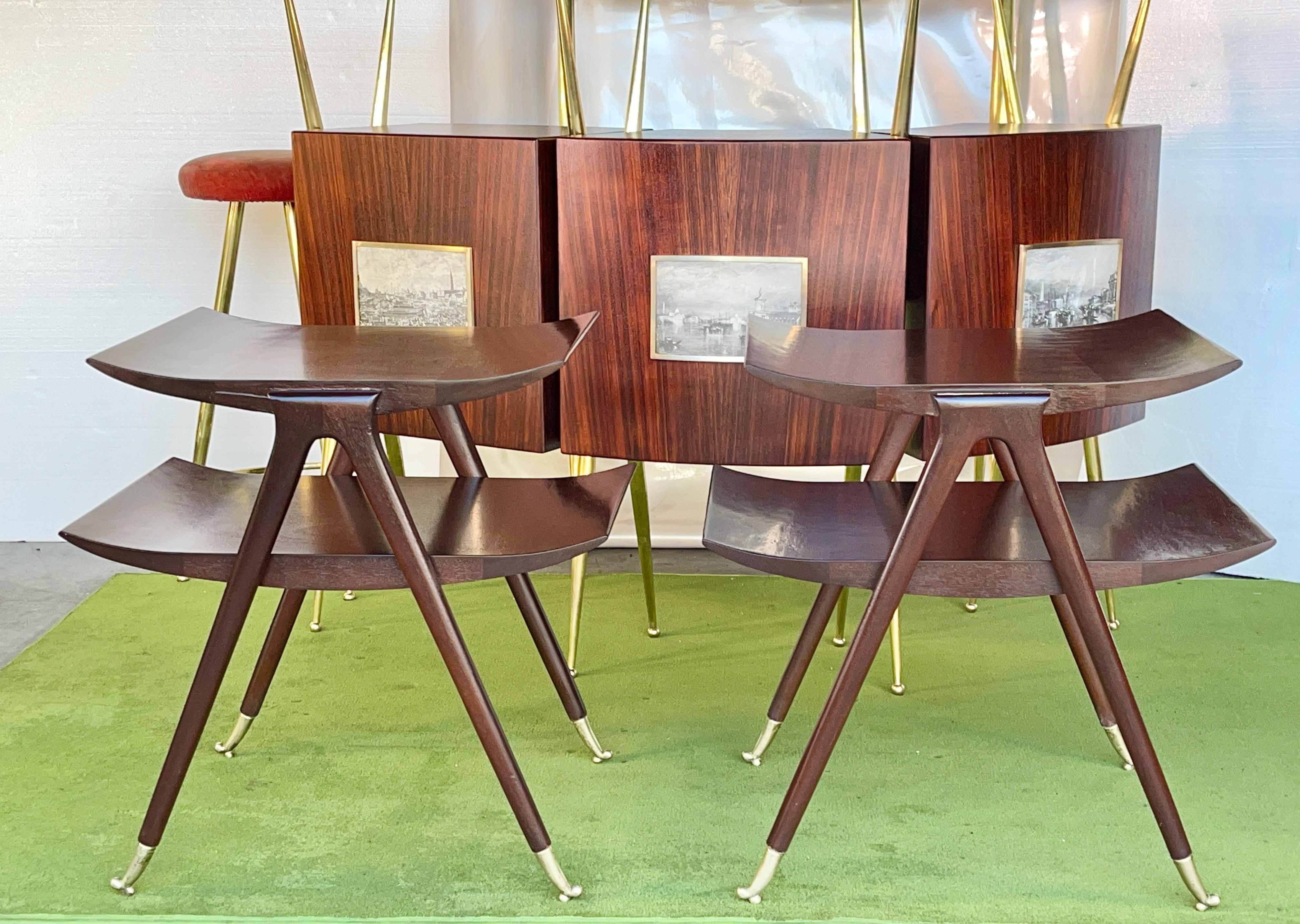 Mid-Century Modern Pair of Ico Parisi Style Two-Tier Side Tables For Sale